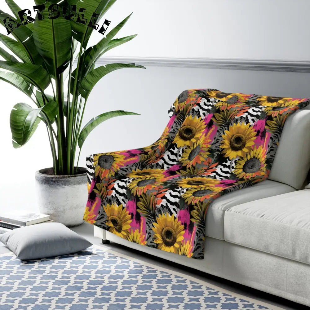 Stripes x Sunflowers Cozy Fleece Blanket, Artsulli - Art is Long, Life is Short, Home Decor, , , , , , , 