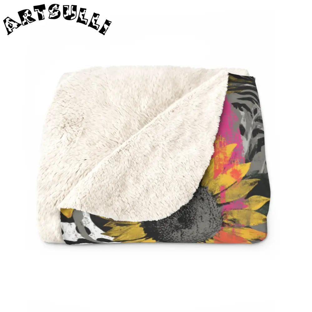 Stripes x Sunflowers Cozy Fleece Blanket, Artsulli - Art is Long, Life is Short, Home Decor, , , , , , , 