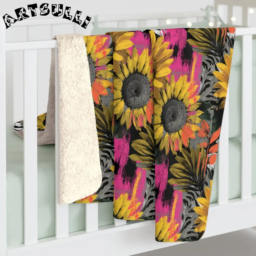 Stripes x Sunflowers Cozy Fleece Blanket, Artsulli - Art is Long, Life is Short, Home Decor, , , , , , , 