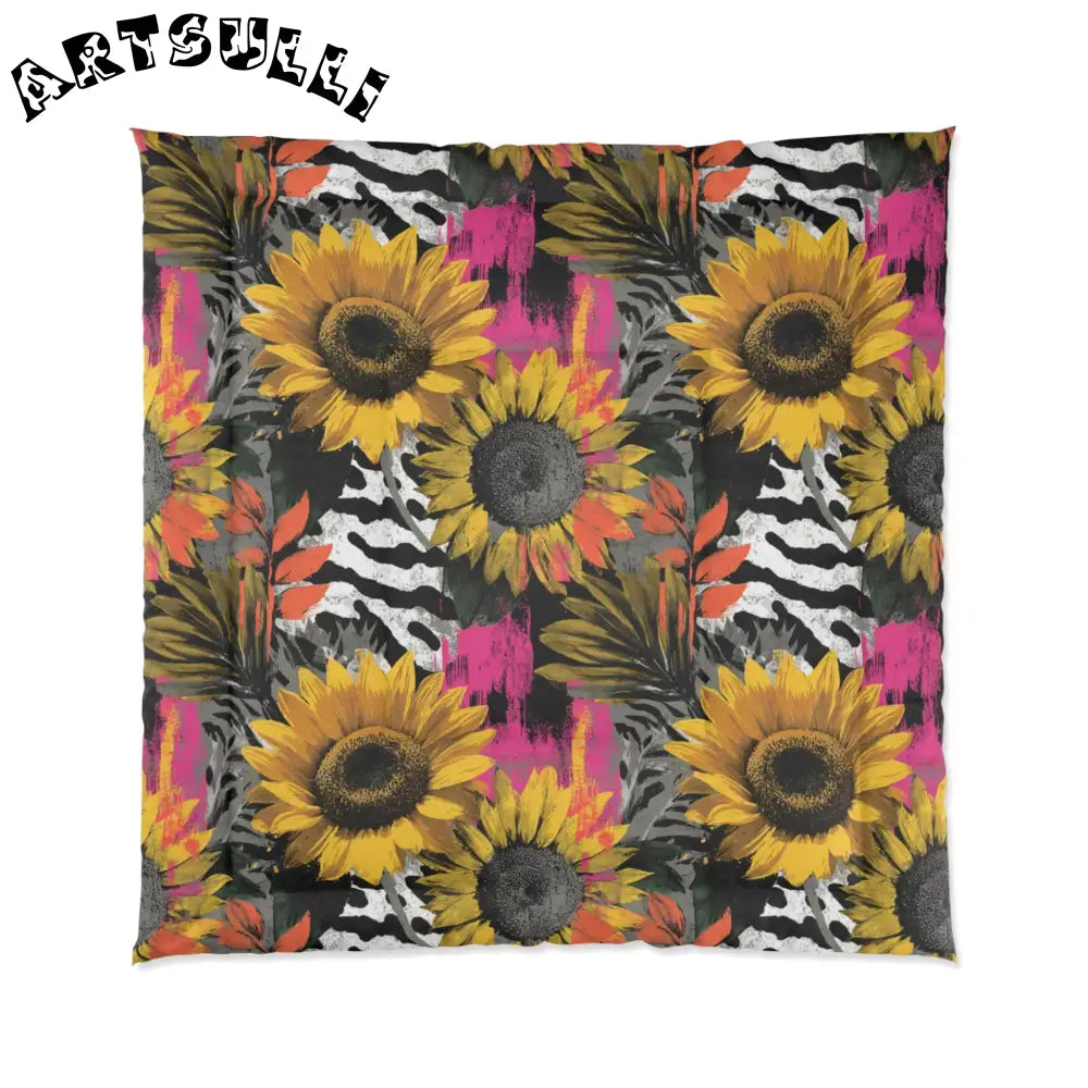 Stripes x Sunflowers Warm Blanket, Artsulli - Art is Long, Life is Short, Home Decor, Size, 88" × 88", , , , , 65774678293359311362