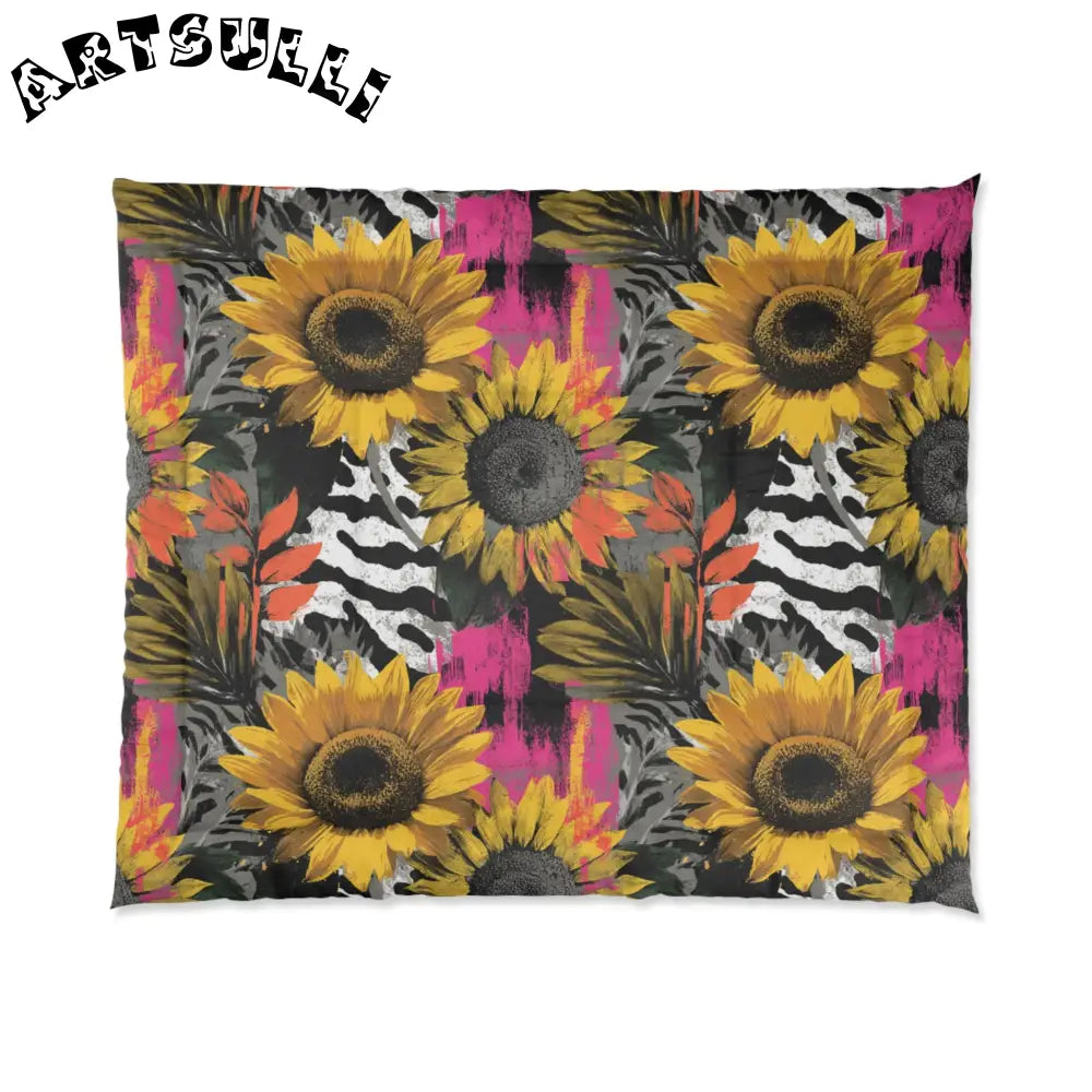 Stripes x Sunflowers Warm Blanket, Artsulli - Art is Long, Life is Short, Home Decor, Size, 104" × 88", , , , , 32725325450410237349