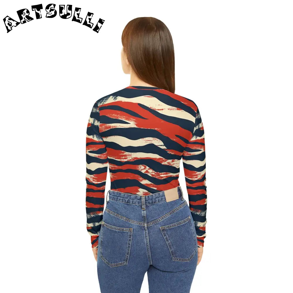 Stylish V-Neck Abstract Stripe Long-Sleeve Shirt, Artsulli - Art is Long, Life is Short, All Over Prints, , , , , , , 