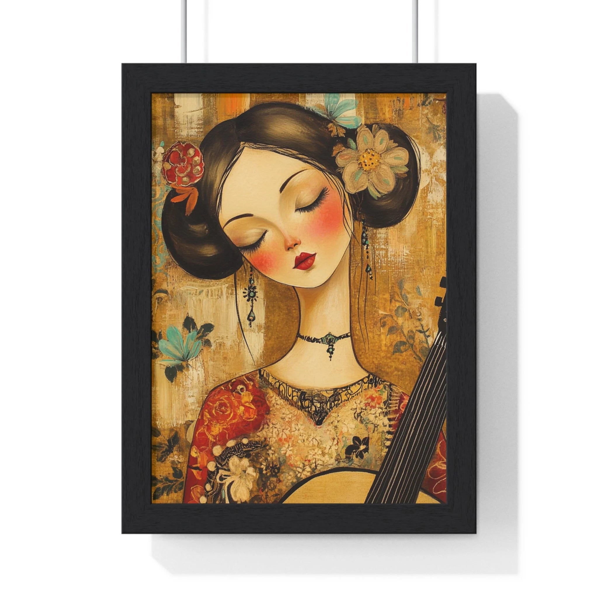 Buy The Best black framed art print floral By Artsulli x Color Printify - Stylized Woman Musician Wood-Framed Poster - 2025