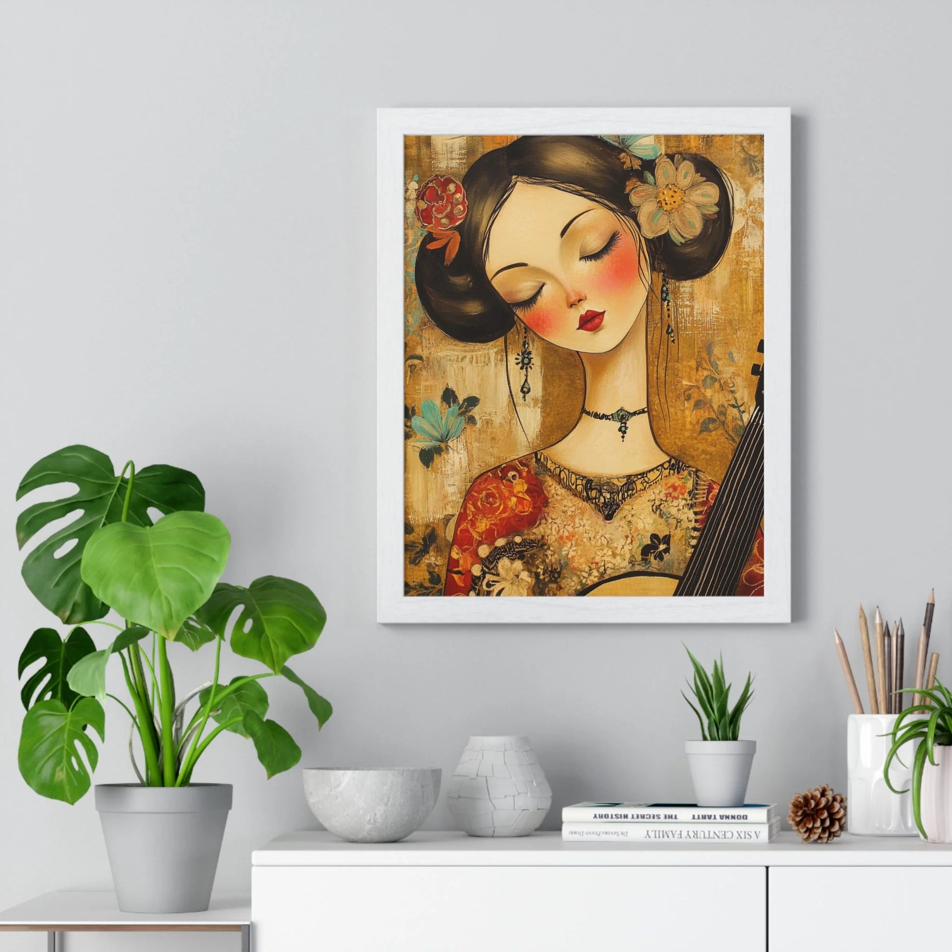 Buy The Best gold black guitar player wall By Artsulli x Color Printify - Stylized Woman Musician Wood-Framed Poster - 2025