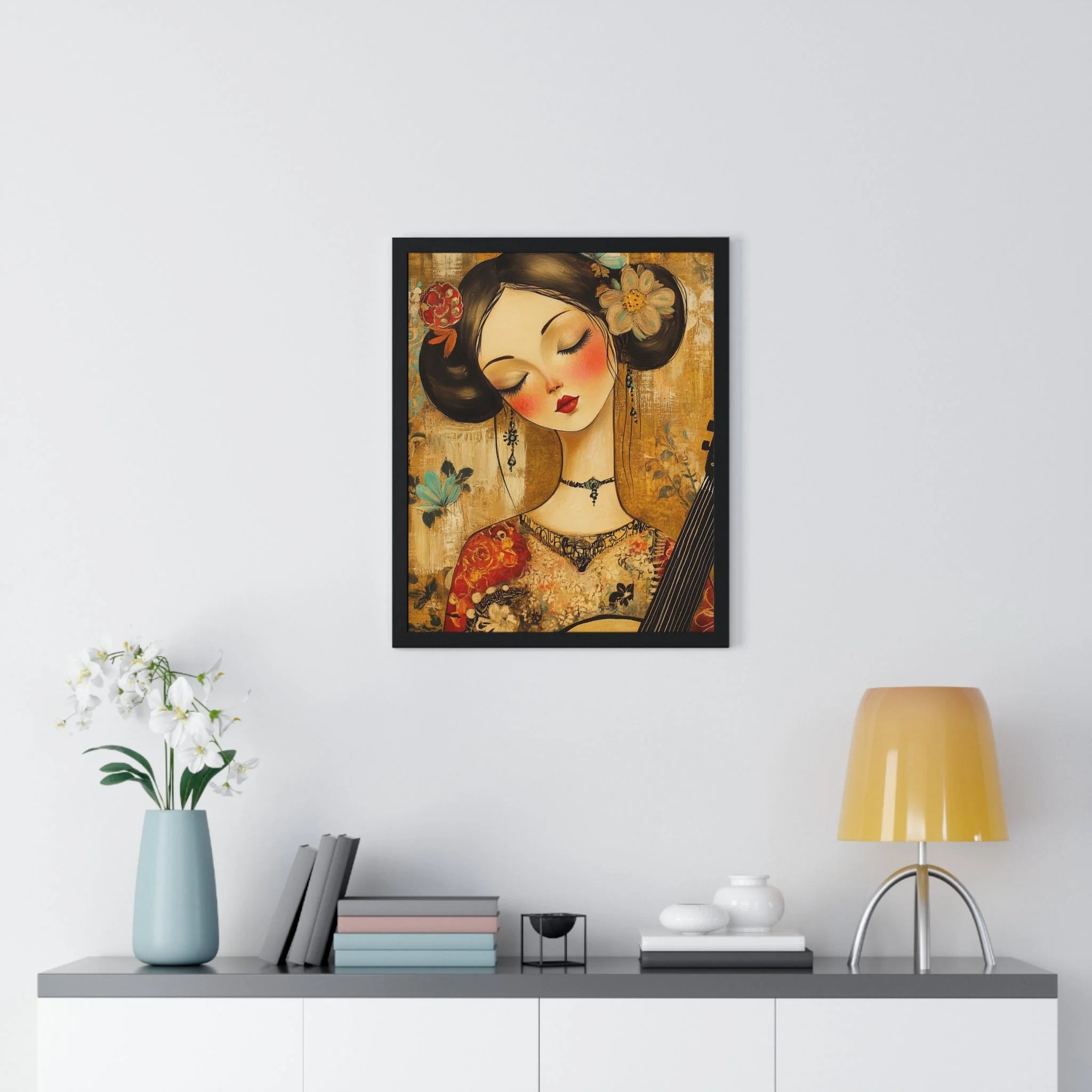 Buy The Best gold black framed artwork geisha By Artsulli x Color Printify - Stylized Woman Musician Wood-Framed Poster - 2025
