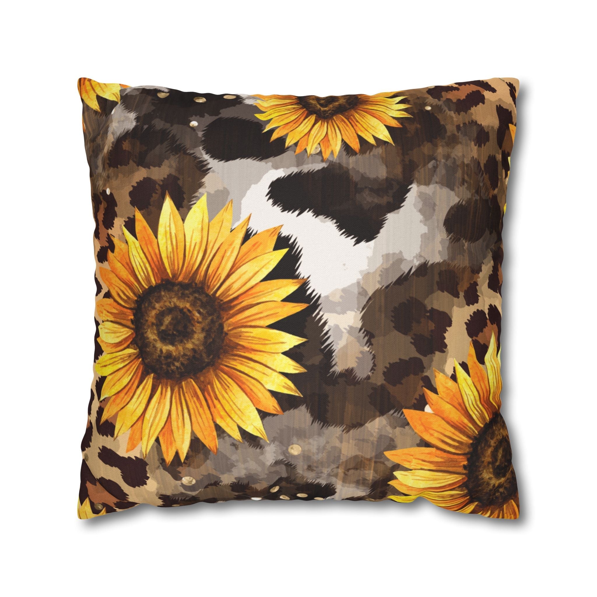 Sunflower and Leopard Throw Pillow, Artsulli - Art is Long, Life is Short, Home Decor, Size, 20" × 20", , , , , 19118488192411570708