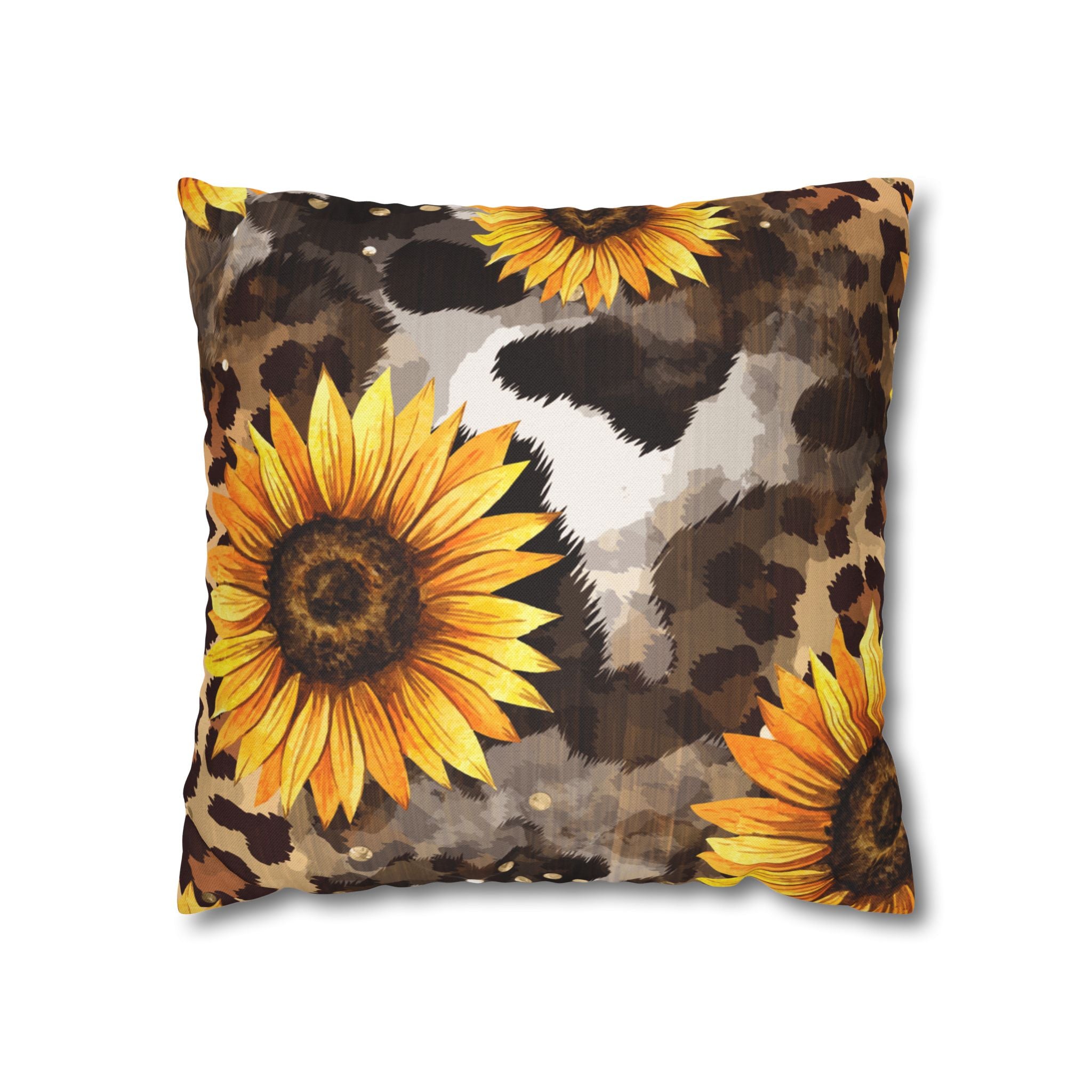 Sunflower and Leopard Throw Pillow, Artsulli - Art is Long, Life is Short, Home Decor, Size, 16" × 16", , , , , 28416625829583454868
