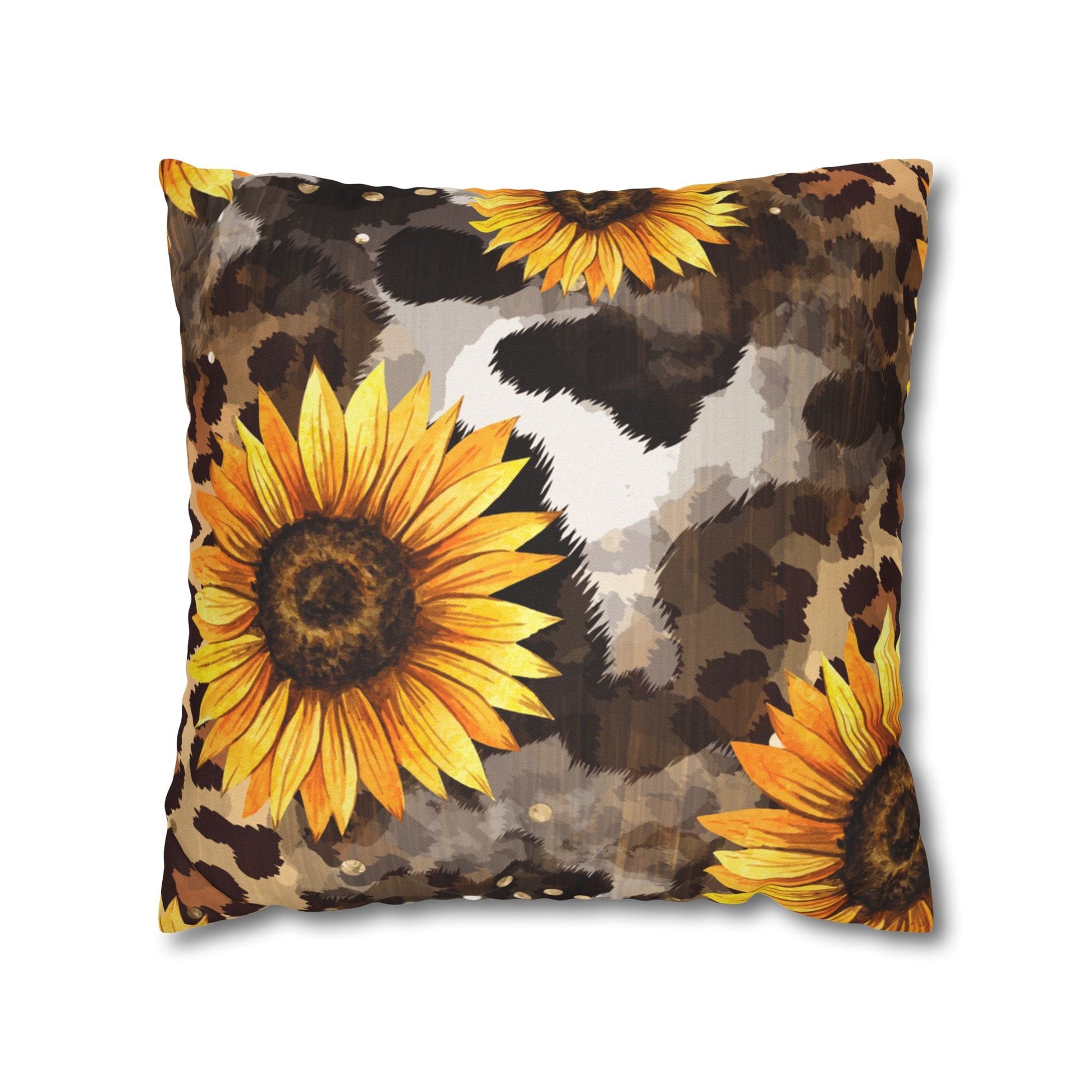 Sunflower and Leopard Throw Pillow, Artsulli - Art is Long, Life is Short, Home Decor, Size, 18" × 18", , , , , 50698418345648001194