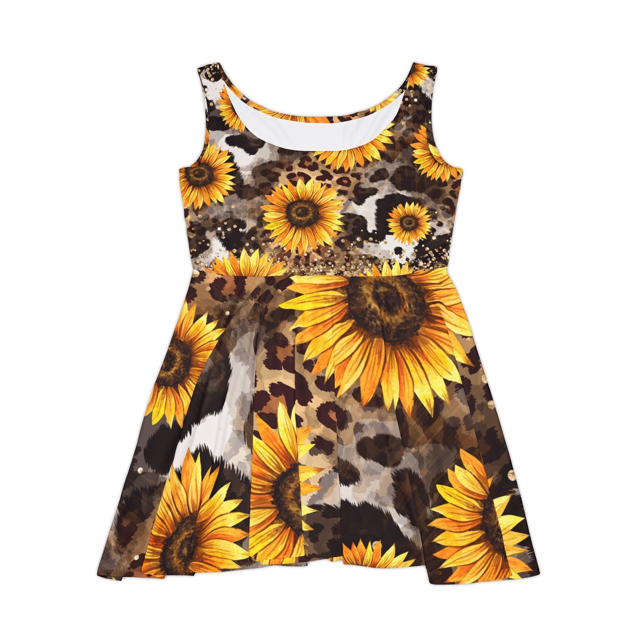 Sunflower Leopard Skater Dress, Artsulli - Art is Long, Life is Short, All Over Prints, Size, XS, , , , , 87917432687744765885