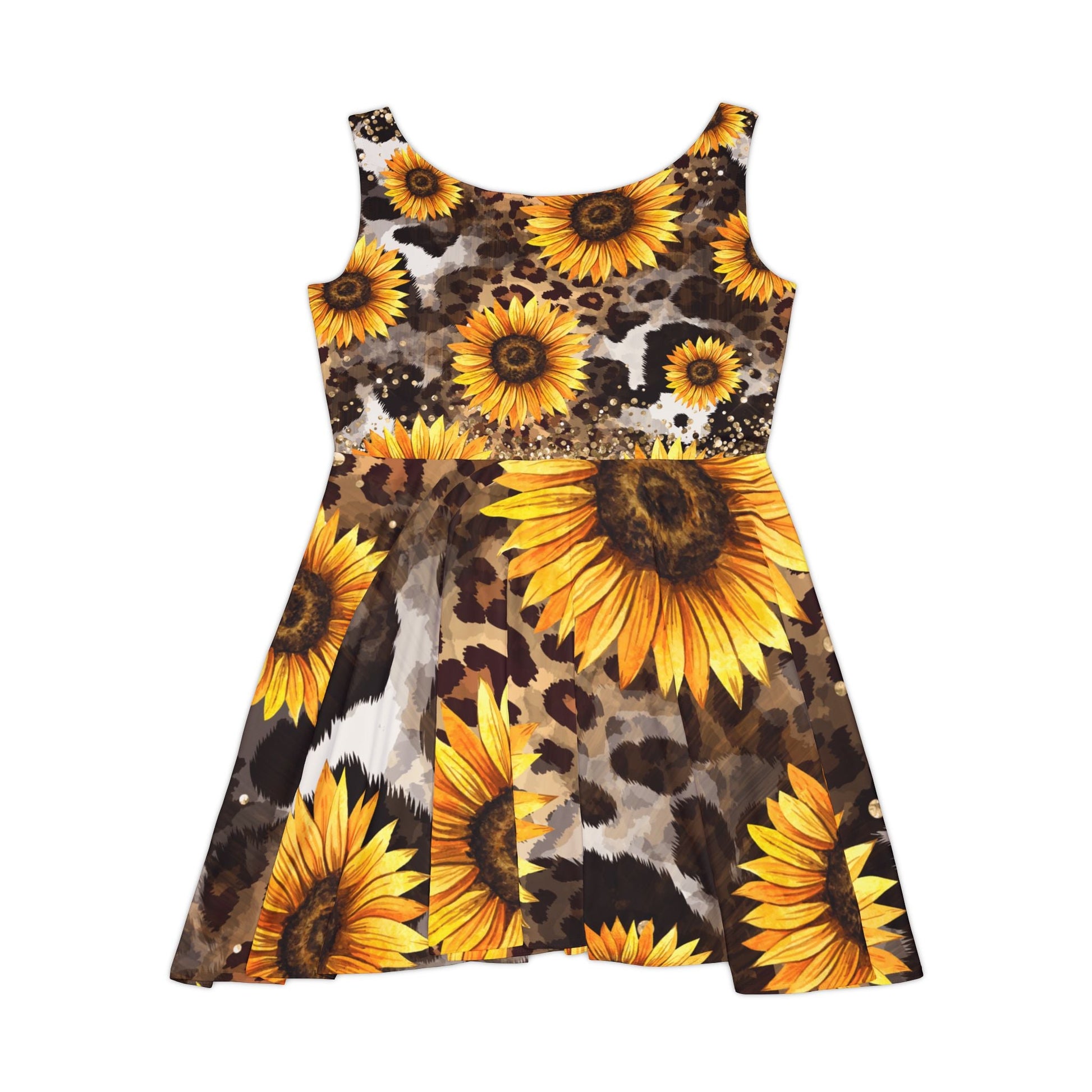 Sunflower Leopard Skater Dress, Artsulli - Art is Long, Life is Short, All Over Prints, , , , , , , 