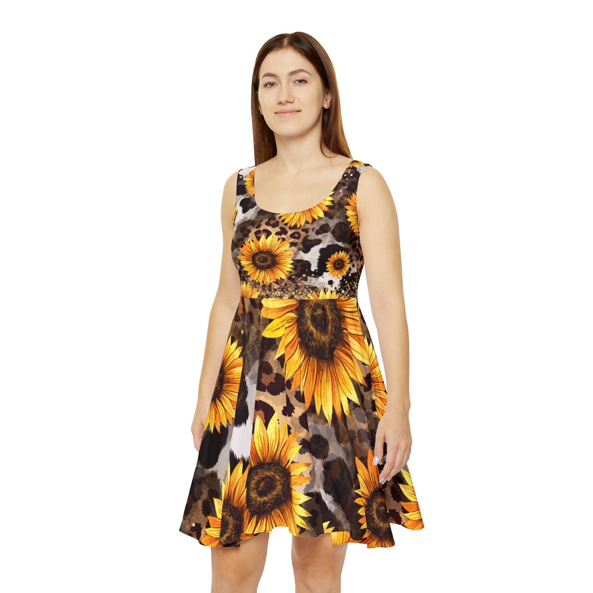Sunflower Leopard Skater Dress, Artsulli - Art is Long, Life is Short, All Over Prints, , , , , , , 