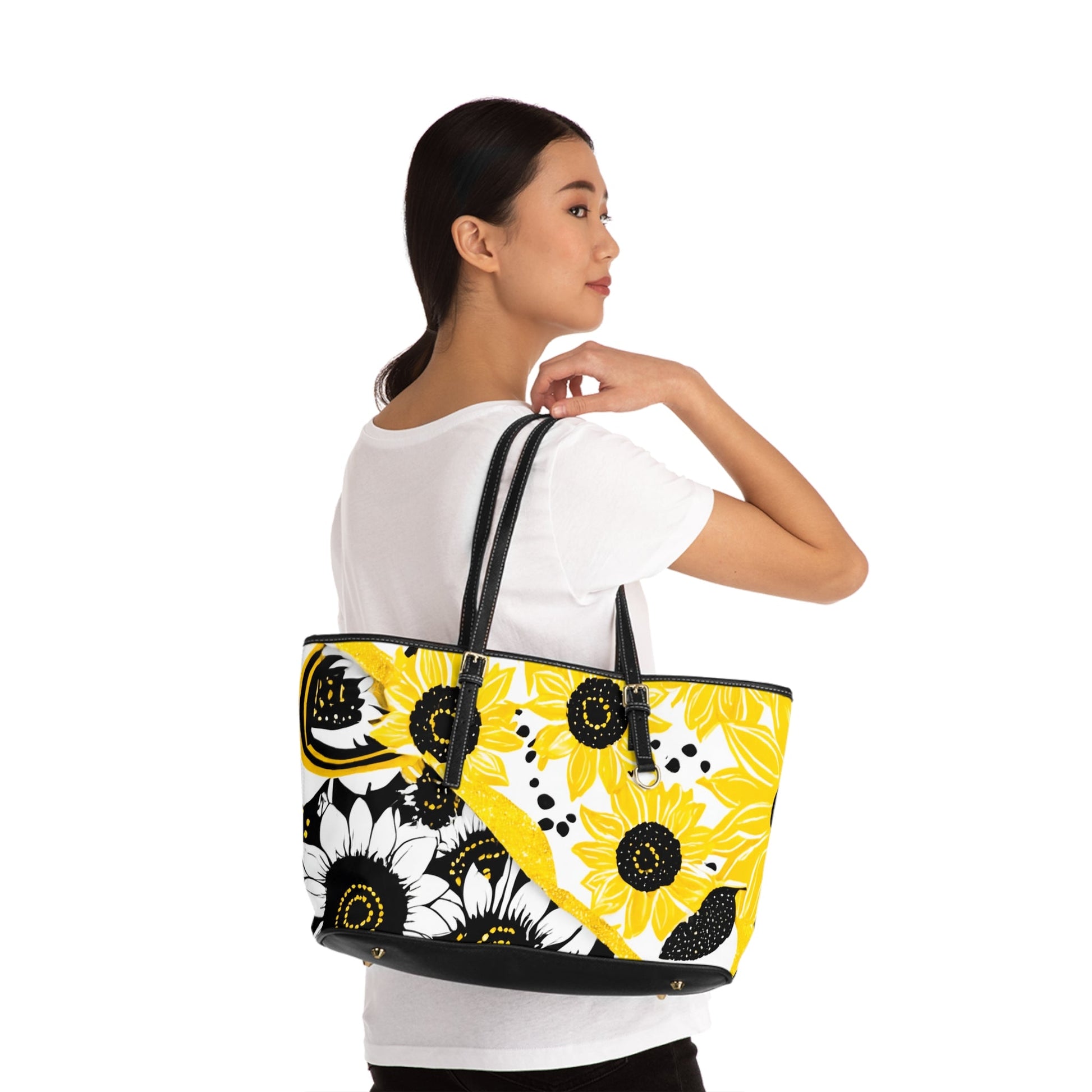 Sunflower Print PU Leather Shoulder Bag, Artsulli - Art is Long, Life is Short, Bags, , , , , , , 