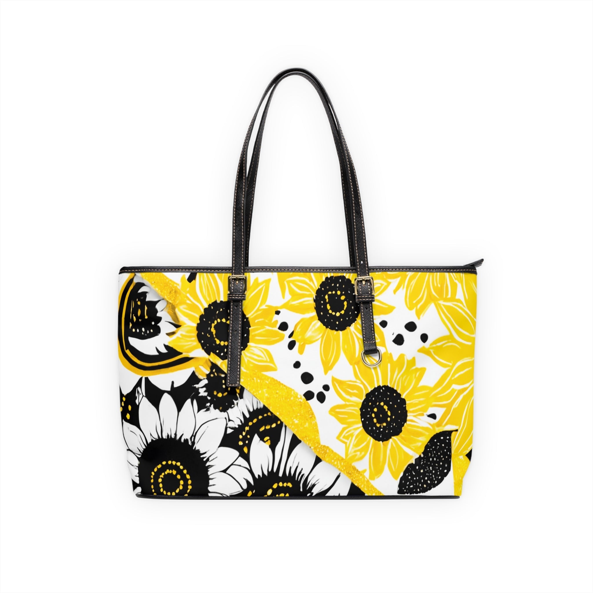 Sunflower Print PU Leather Shoulder Bag, Artsulli - Art is Long, Life is Short, Bags, Size, 17" x 11", Color, Black, , , 26300063499811411714