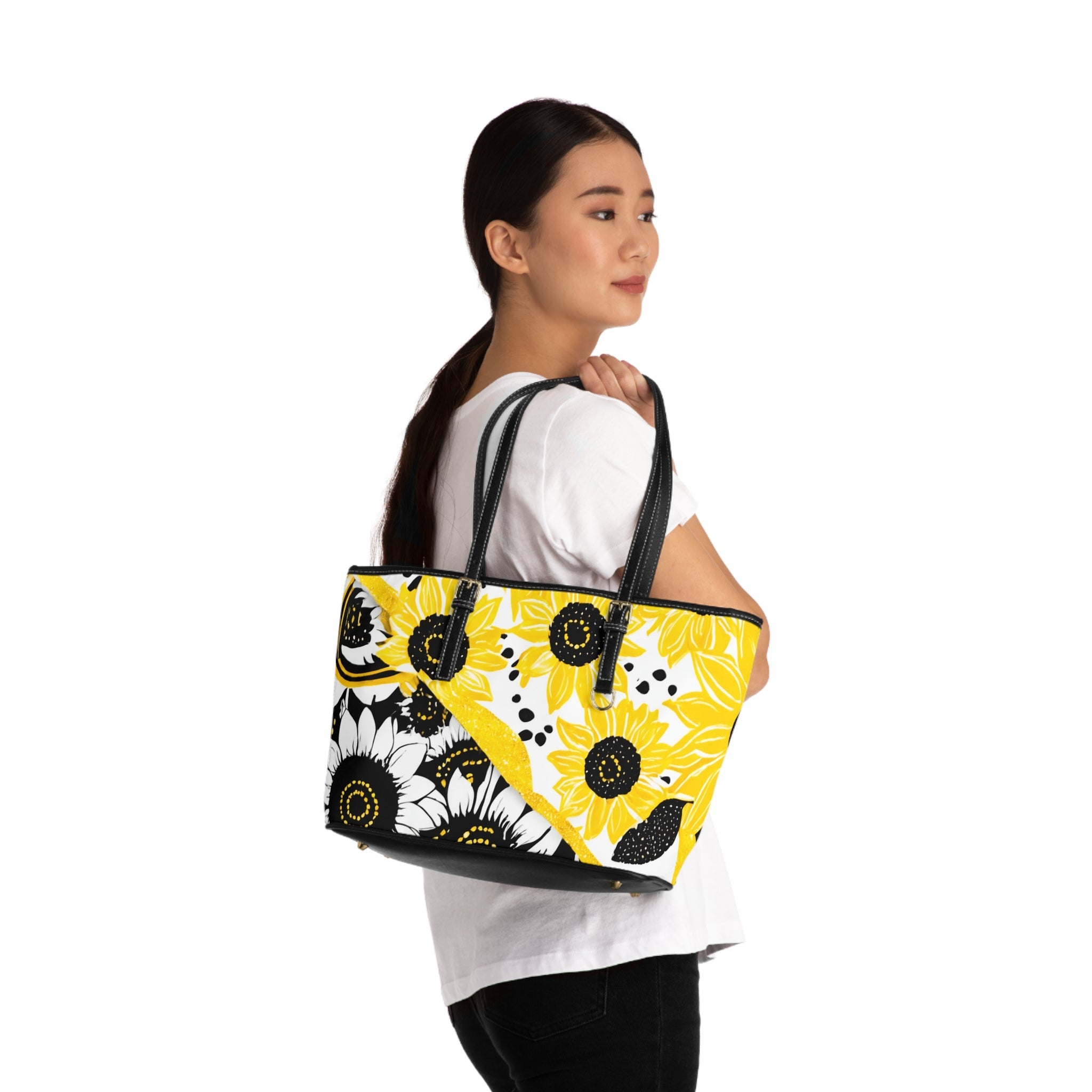 Sunflower Print PU Leather Shoulder Bag, Artsulli - Art is Long, Life is Short, Bags, , , , , , , 