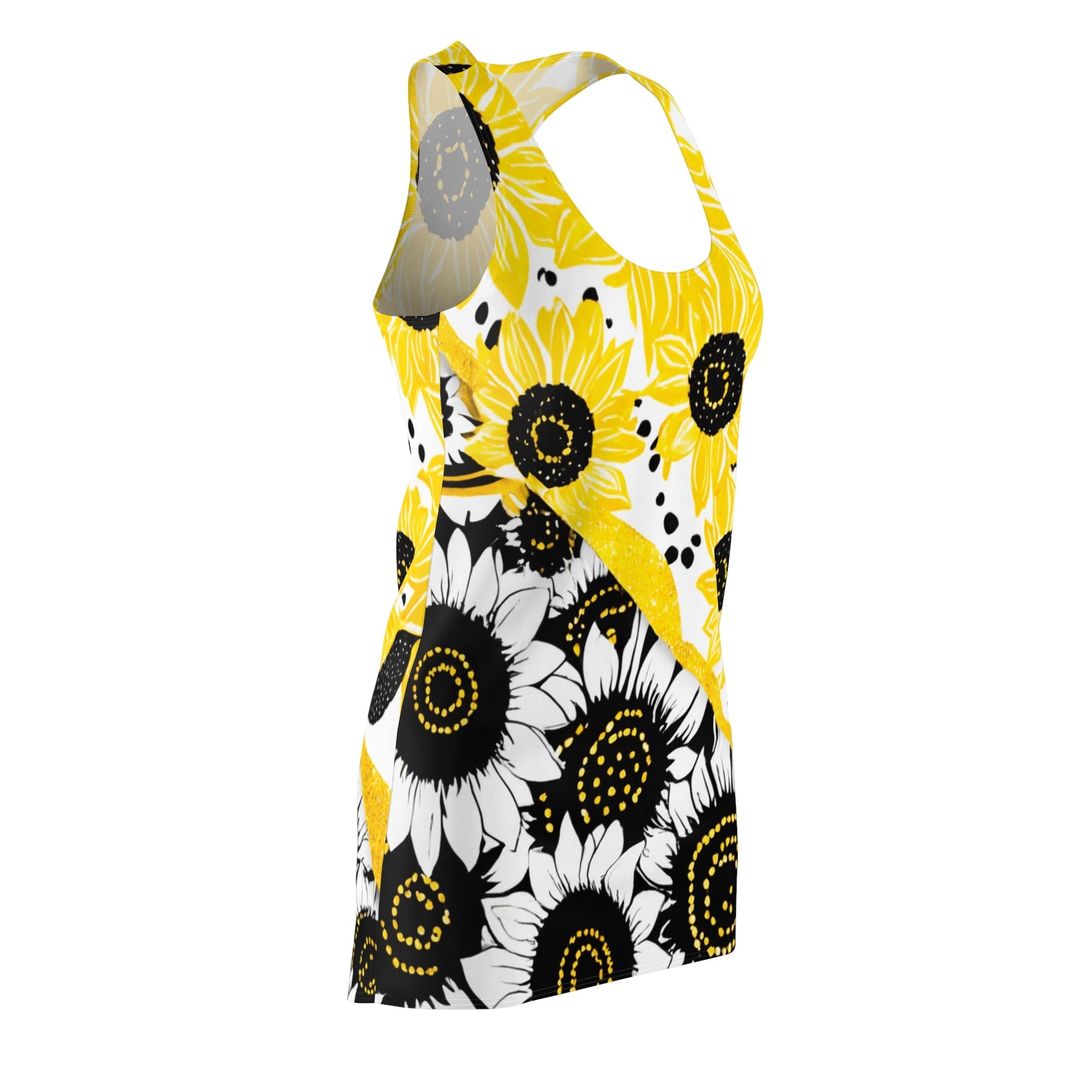 Sunflower Print Racerback Mini Dress, Artsulli - Art is Long, Life is Short, All Over Prints, , , , , , , 