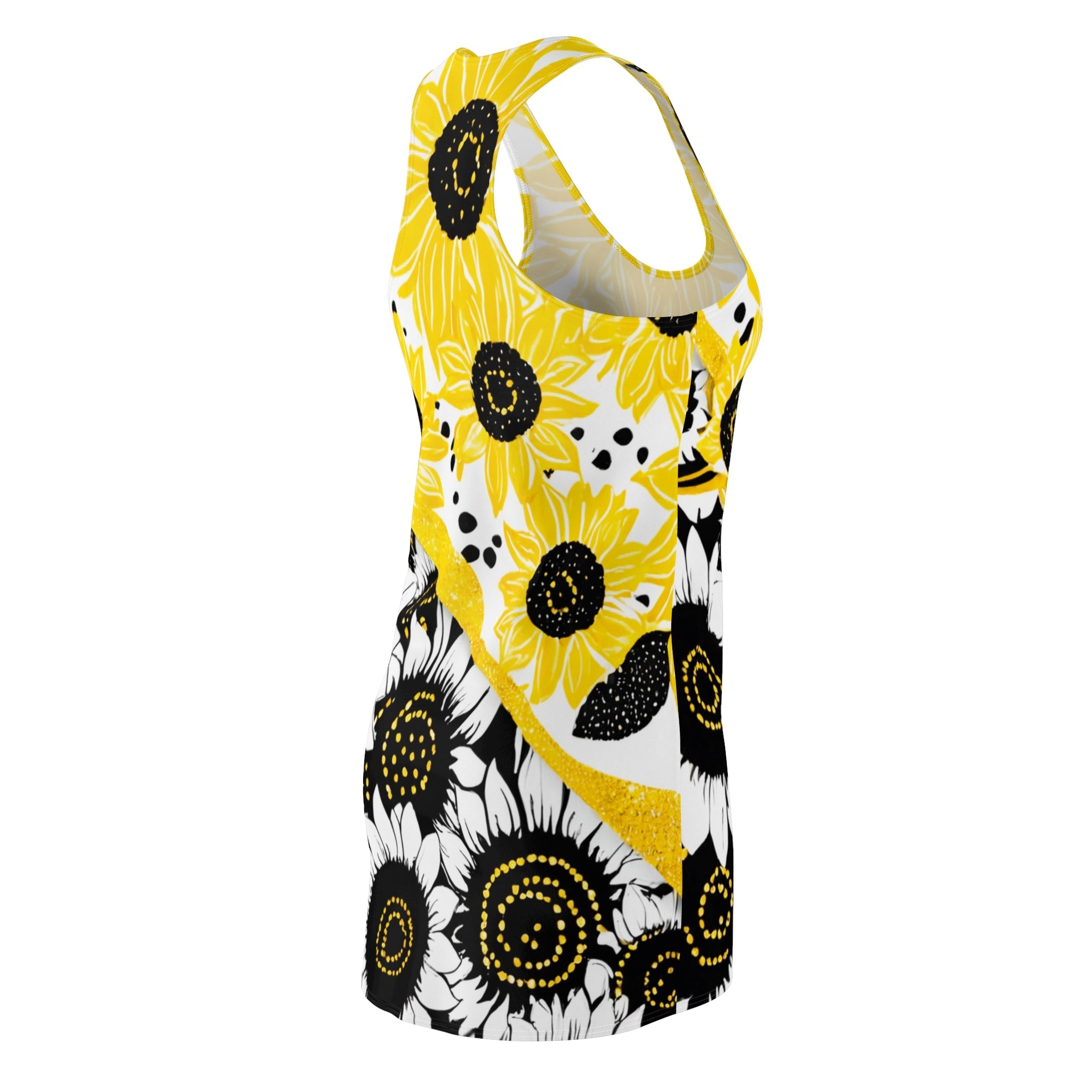 Sunflower Print Racerback Mini Dress, Artsulli - Art is Long, Life is Short, All Over Prints, , , , , , , 