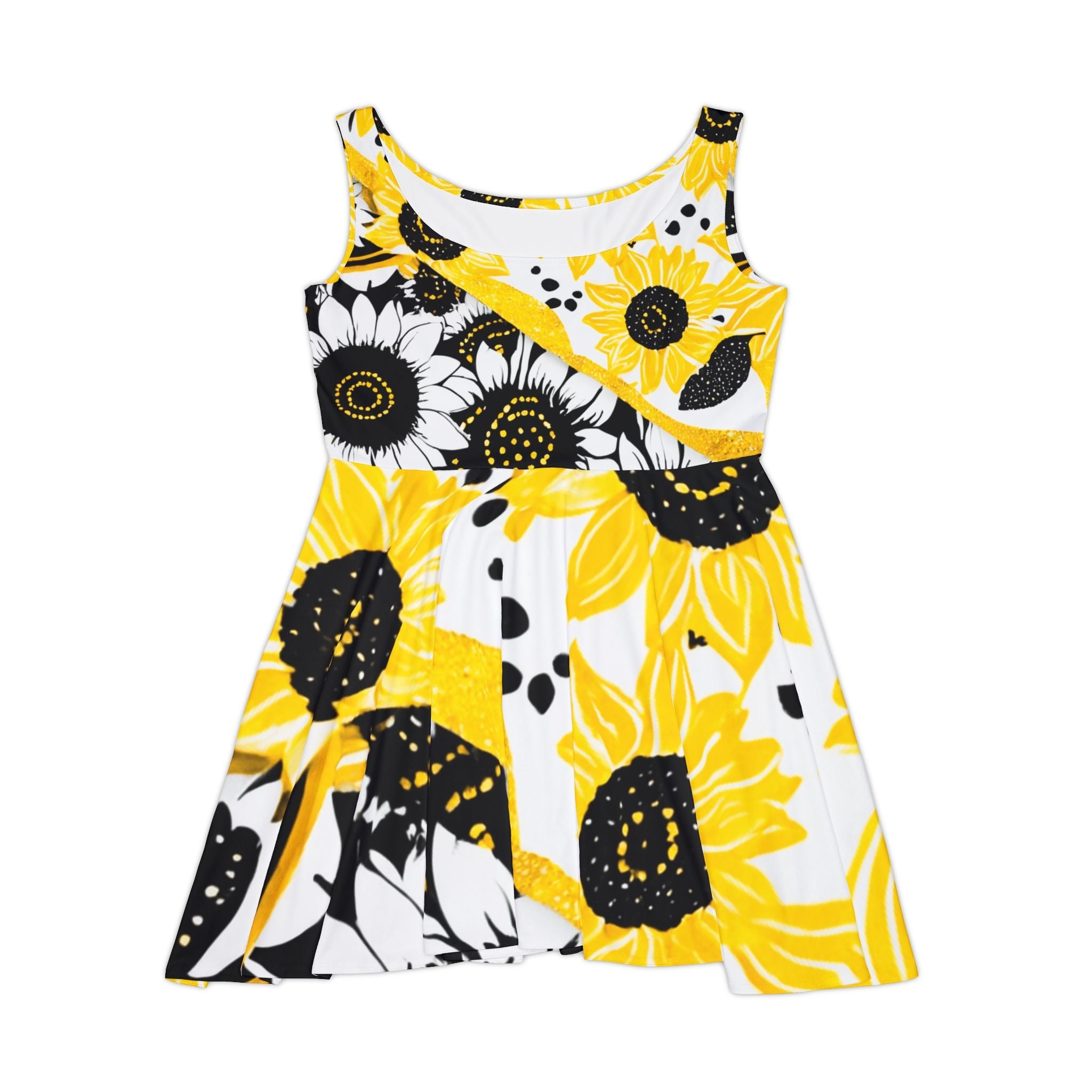Sunflower Print Skater Dress, Artsulli - Art is Long, Life is Short, All Over Prints, Size, XS, , , , , 13050860682604637178