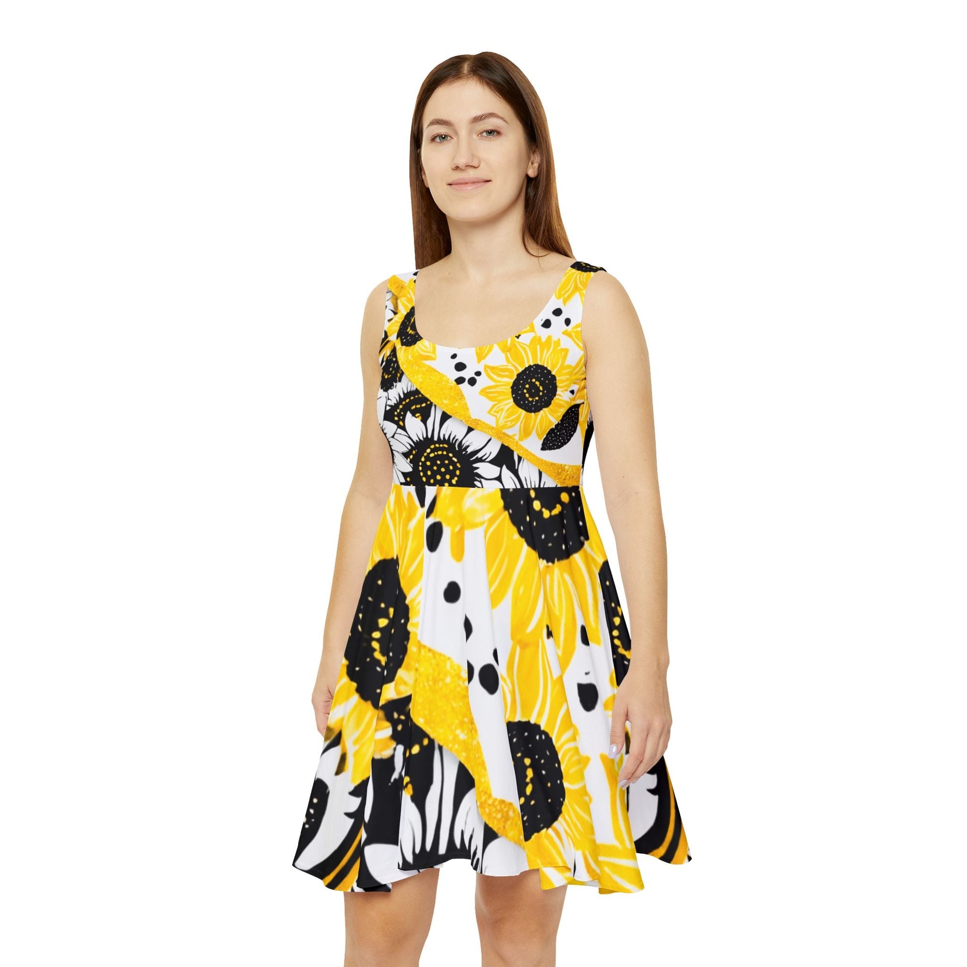 Sunflower Print Skater Dress, Artsulli - Art is Long, Life is Short, All Over Prints, , , , , , , 