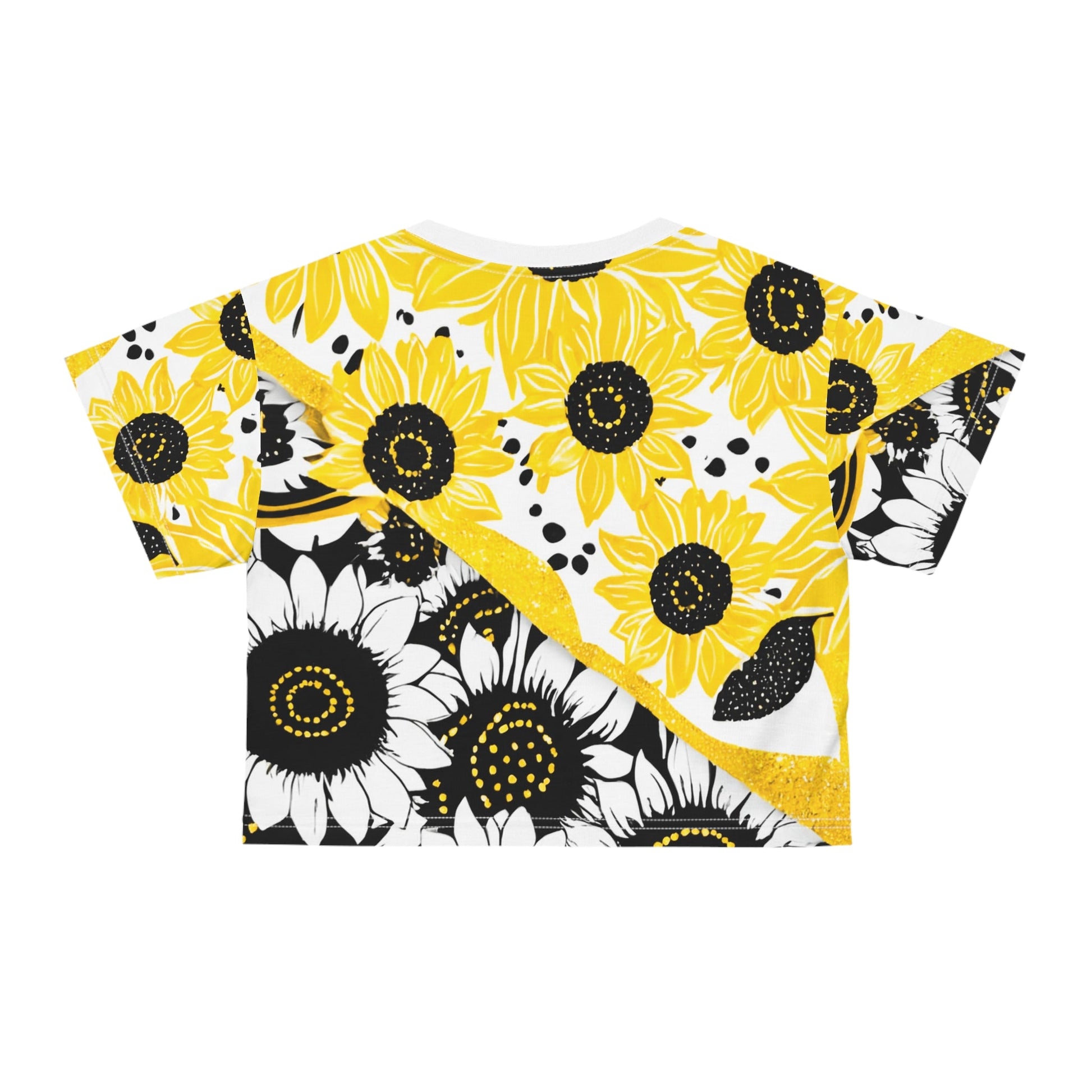 Sunflower Split Design Crop Tee, Artsulli - Art is Long, Life is Short, All Over Prints, , , , , , , 