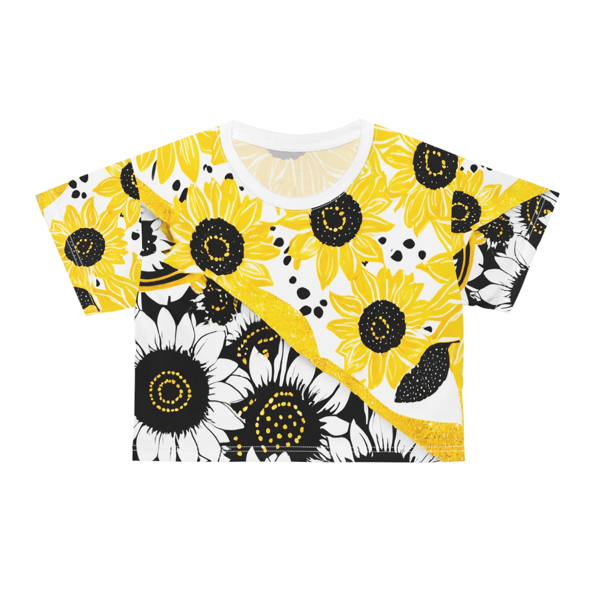 Sunflower Split Design Crop Tee, Artsulli - Art is Long, Life is Short, All Over Prints, Color, White stitching, Size, XS, , , 95674877736398659484