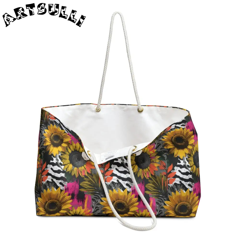Sunflower Zebra Pink Oversized Weekender Tote, Artsulli - Art is Long, Life is Short, Bags, , , , , , , 