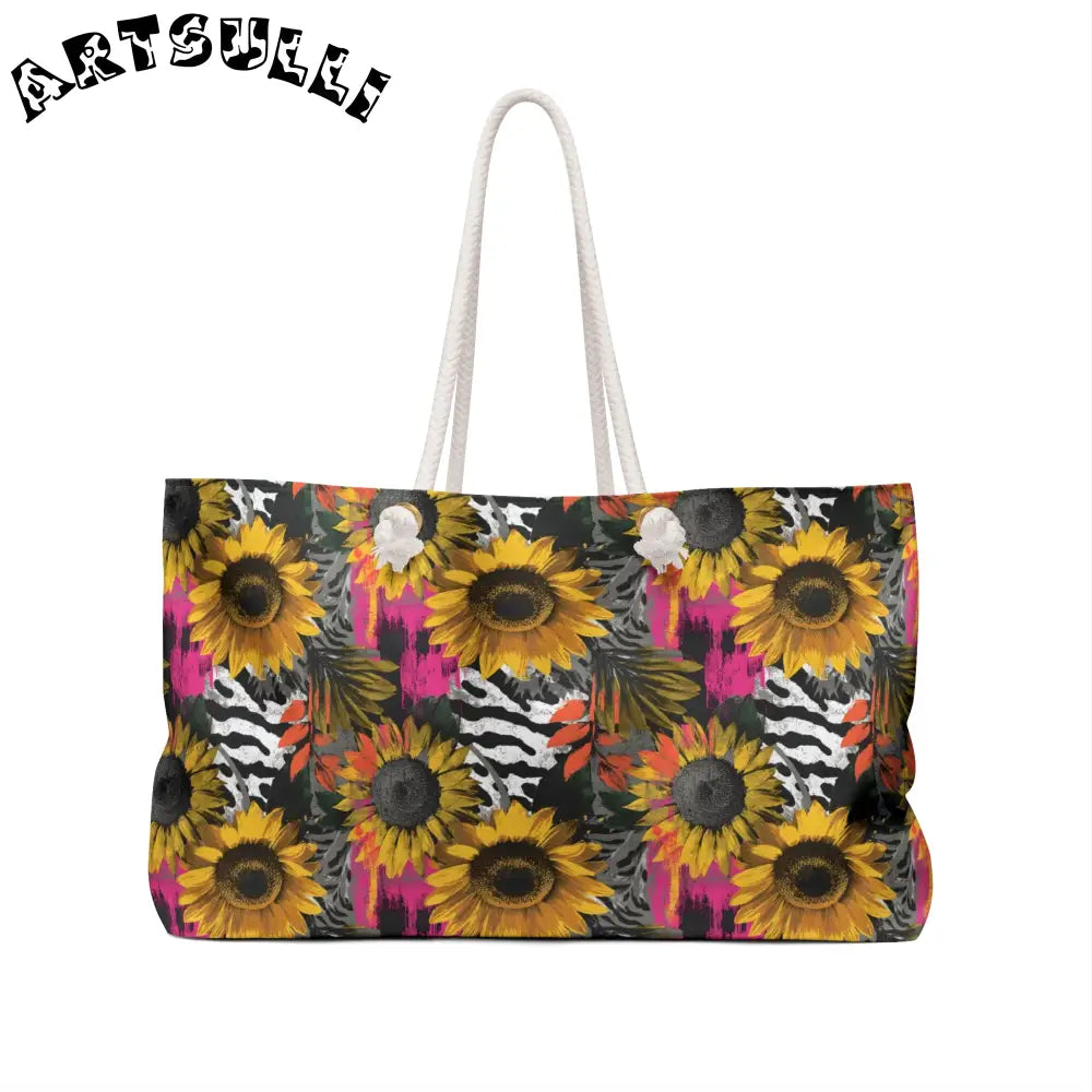 Sunflower Zebra Pink Oversized Weekender Tote, Artsulli - Art is Long, Life is Short, Bags, , , , , , , 