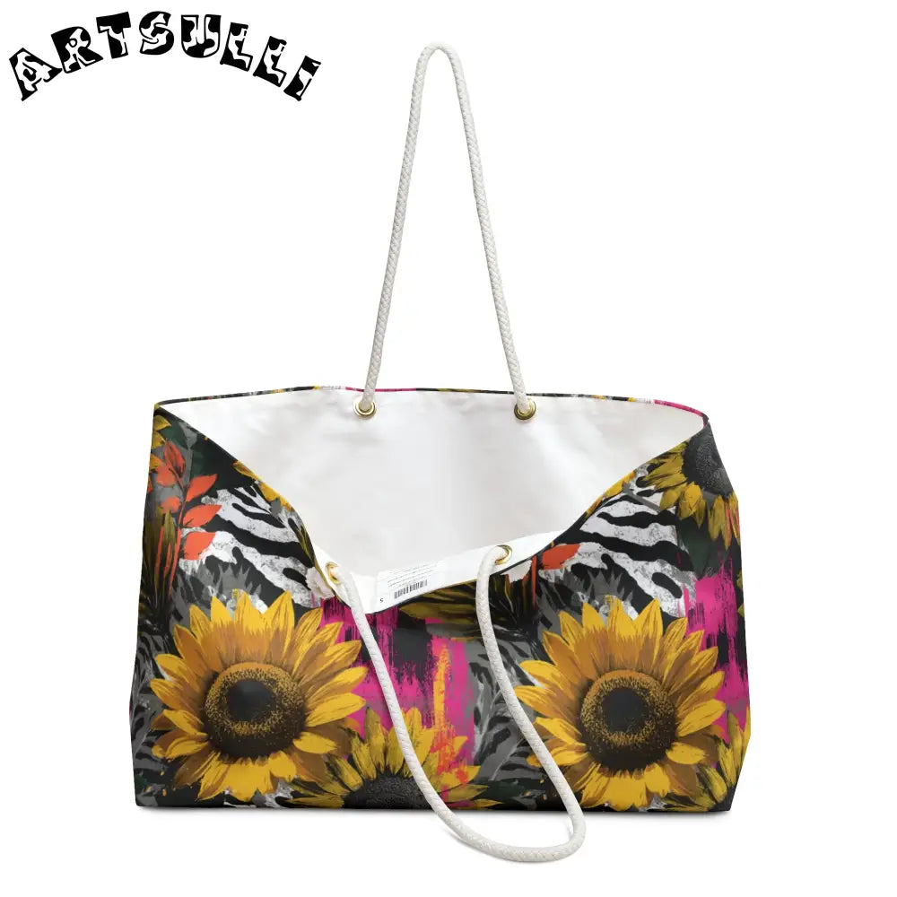 Sunflower Zebra Print Oversized Weekender Tote, Artsulli - Art is Long, Life is Short, Bags, , , , , , , 