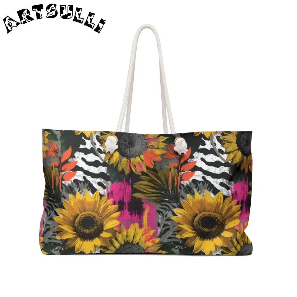 Sunflower Zebra Print Oversized Weekender Tote, Artsulli - Art is Long, Life is Short, Bags, Size, 24" × 13", , , , , 25880186935551108081