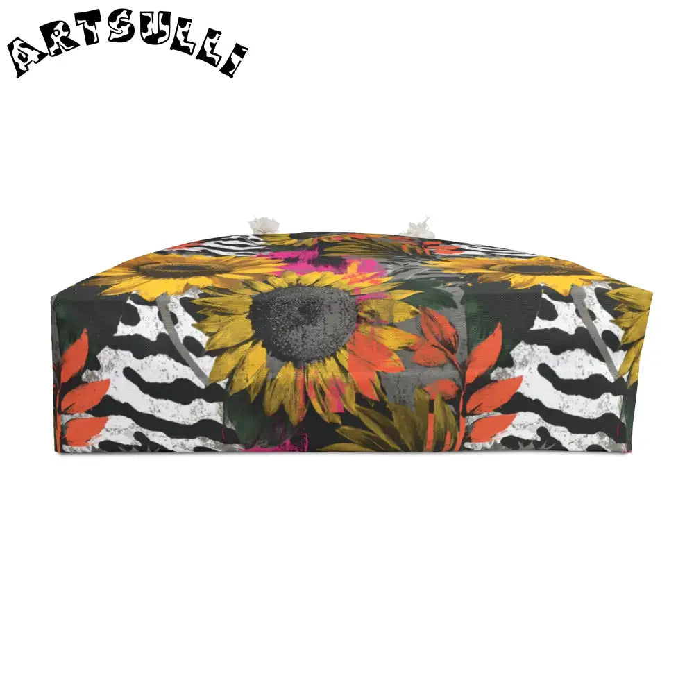 Sunflower Zebra Print Oversized Weekender Tote, Artsulli - Art is Long, Life is Short, Bags, , , , , , , 