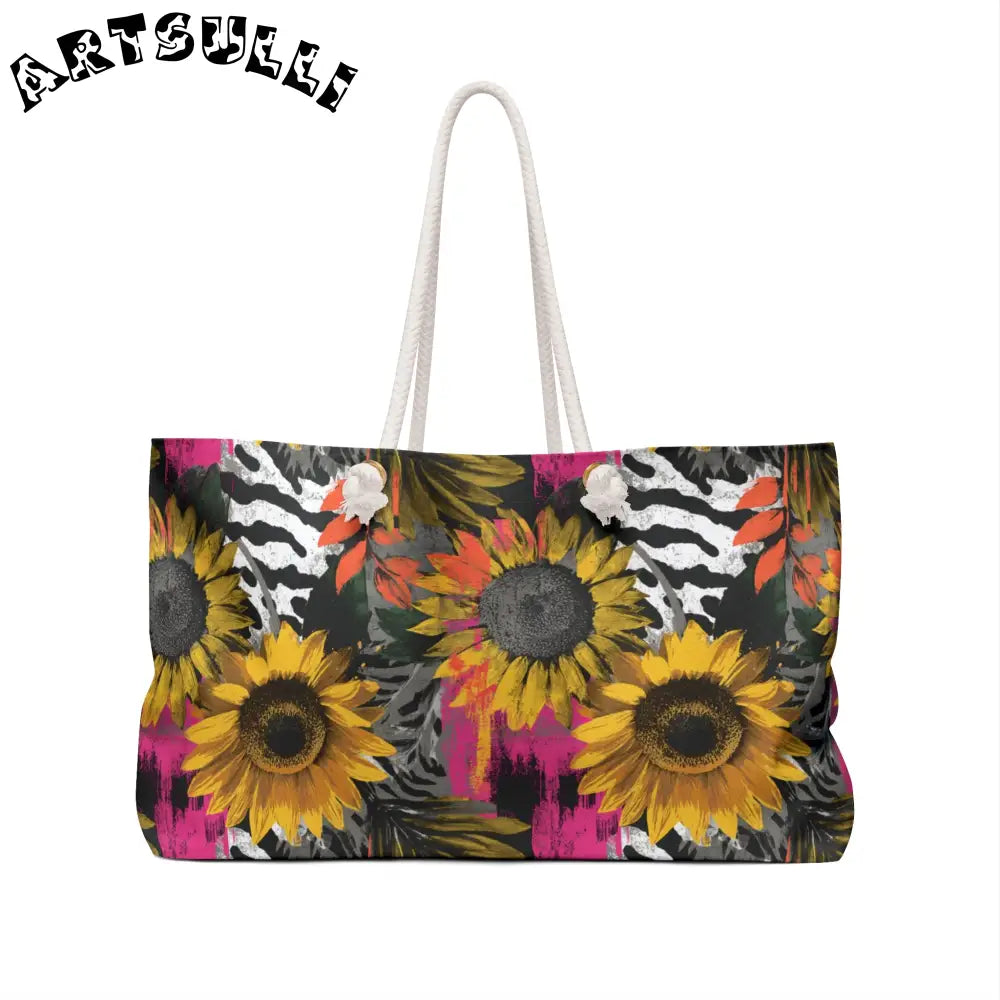 Sunflower Zebra Print Oversized Weekender Tote, Artsulli - Art is Long, Life is Short, Bags, , , , , , , 