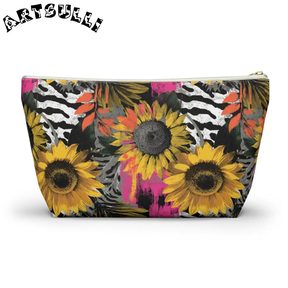 Sunflower Zebra T-Bottom Pouch with Non-Woven Laminate Inside, Artsulli - Art is Long, Life is Short, Bags, , , , , , , 