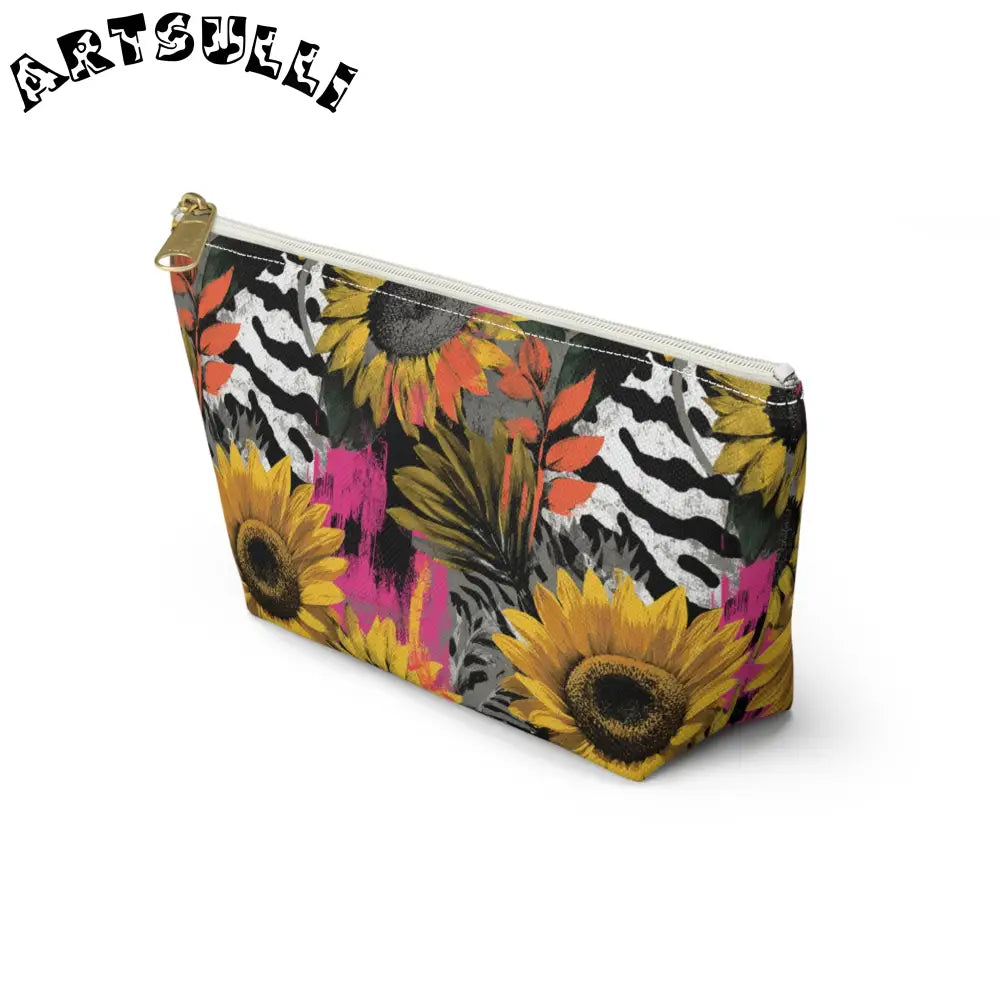 Sunflower Zebra T-Bottom Pouch with Non-Woven Laminate Inside, Artsulli - Art is Long, Life is Short, Bags, , , , , , , 