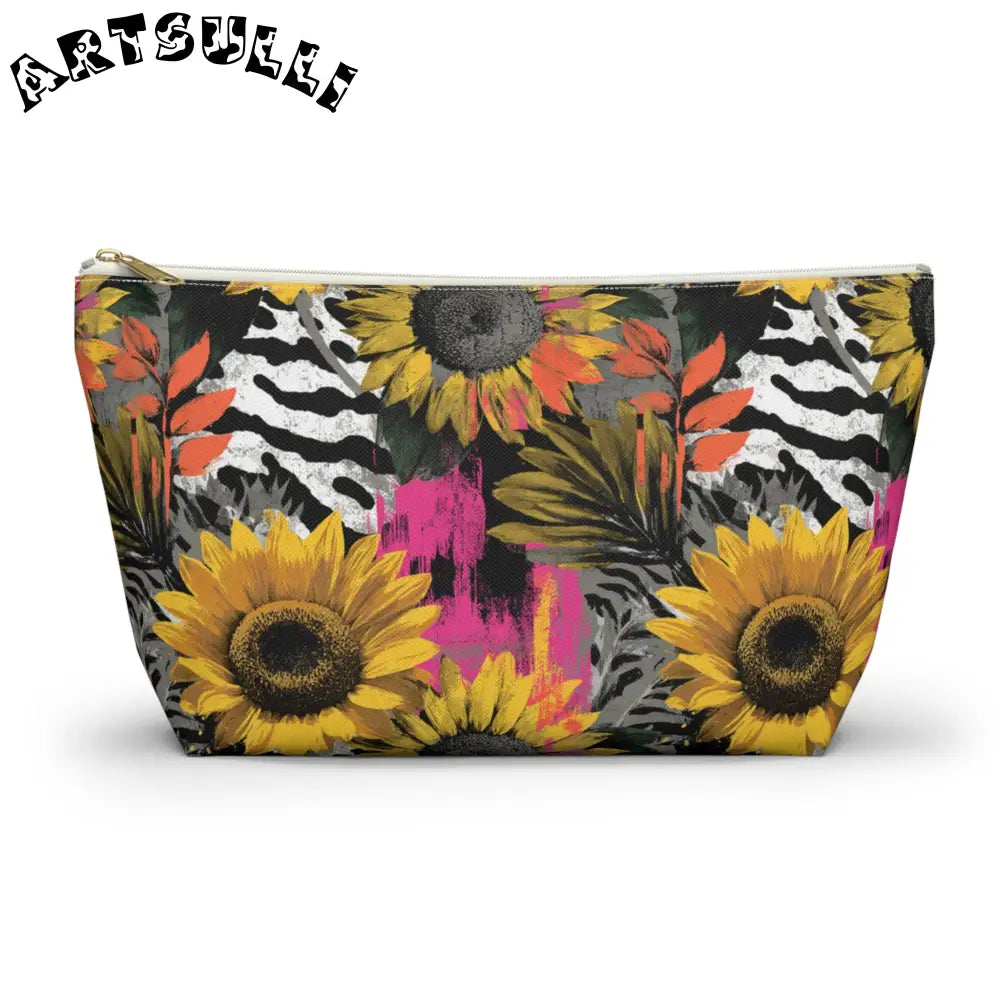 Sunflower Zebra T-Bottom Pouch with Non-Woven Laminate Inside, Artsulli - Art is Long, Life is Short, Bags, Size, Large, Color, White zipper, , , 49401234463408892890