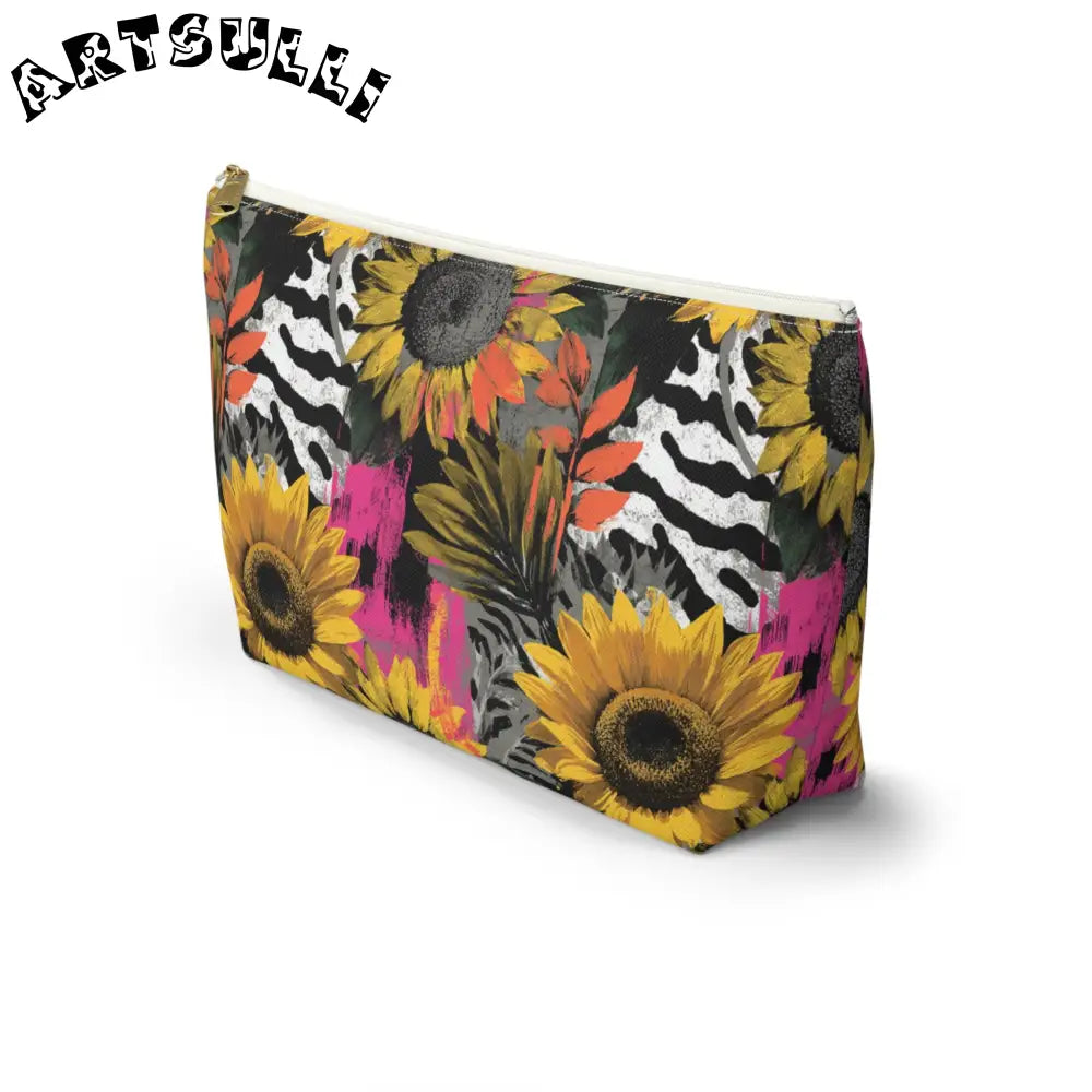 Sunflower Zebra T-Bottom Pouch with Non-Woven Laminate Inside, Artsulli - Art is Long, Life is Short, Bags, , , , , , , 