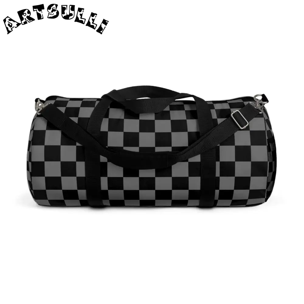 Surfer II Duffel Bag Black and Gray Checkered, Artsulli - Art is Long, Life is Short, Bags, Size, Large, , , , , 12466903597351586423