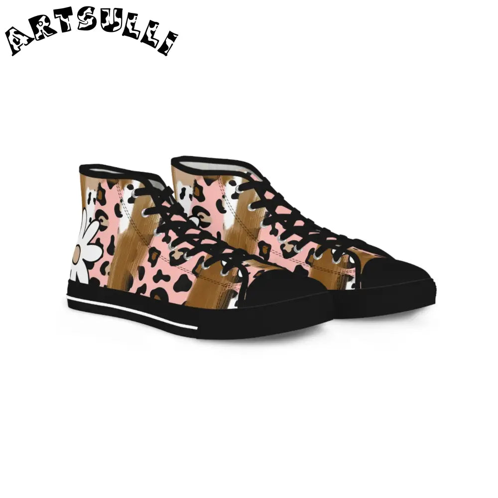 Sutfin Ghosts Pop Daisy Leopard High Top Sneakers, Artsulli - Art is Long, Life is Short, Shoes, Size, US 5, Color, Black sole, , , 20147513147196921398
