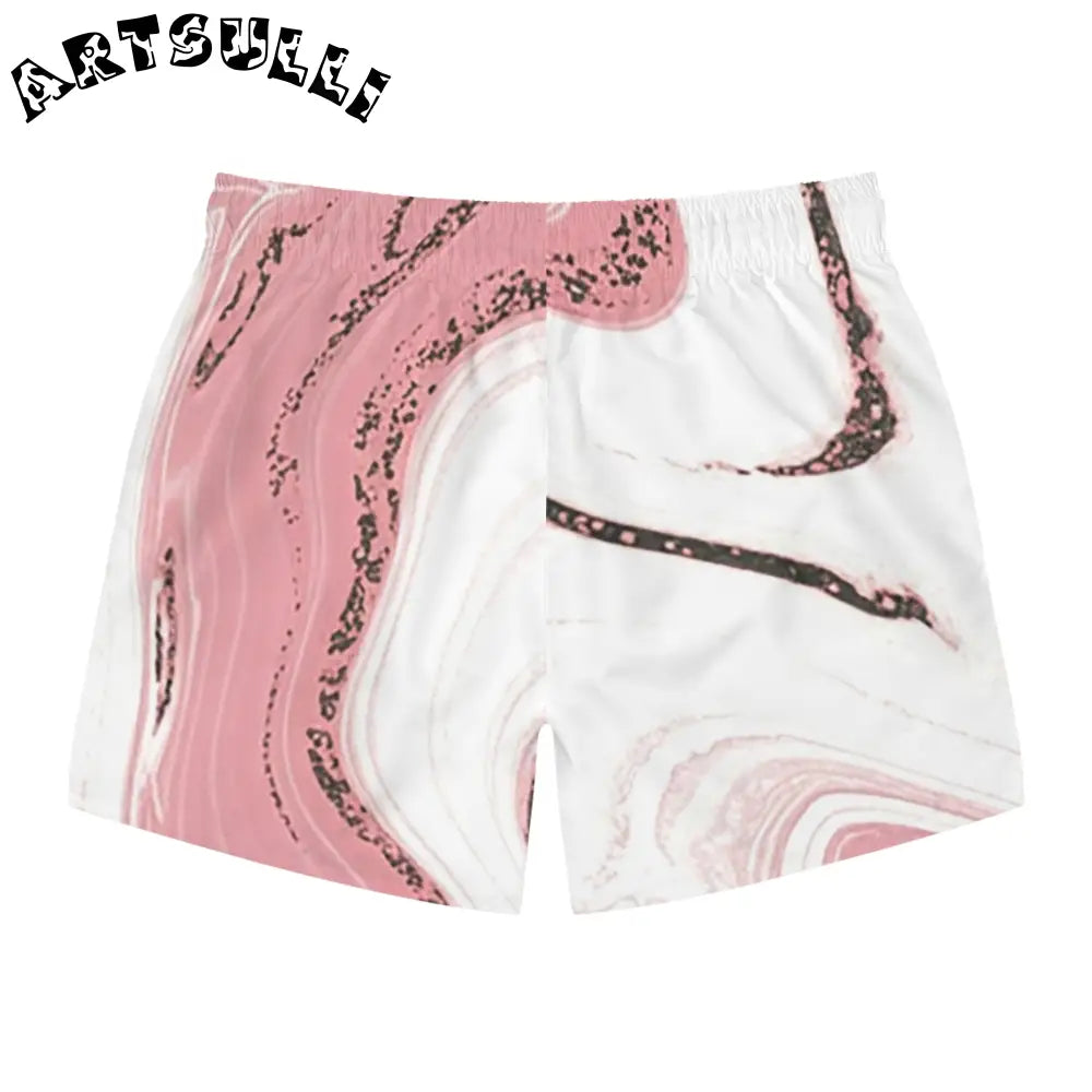JAKKOUTTHEBXX Pink Marble Illustration Printed Swim Trunks 2025