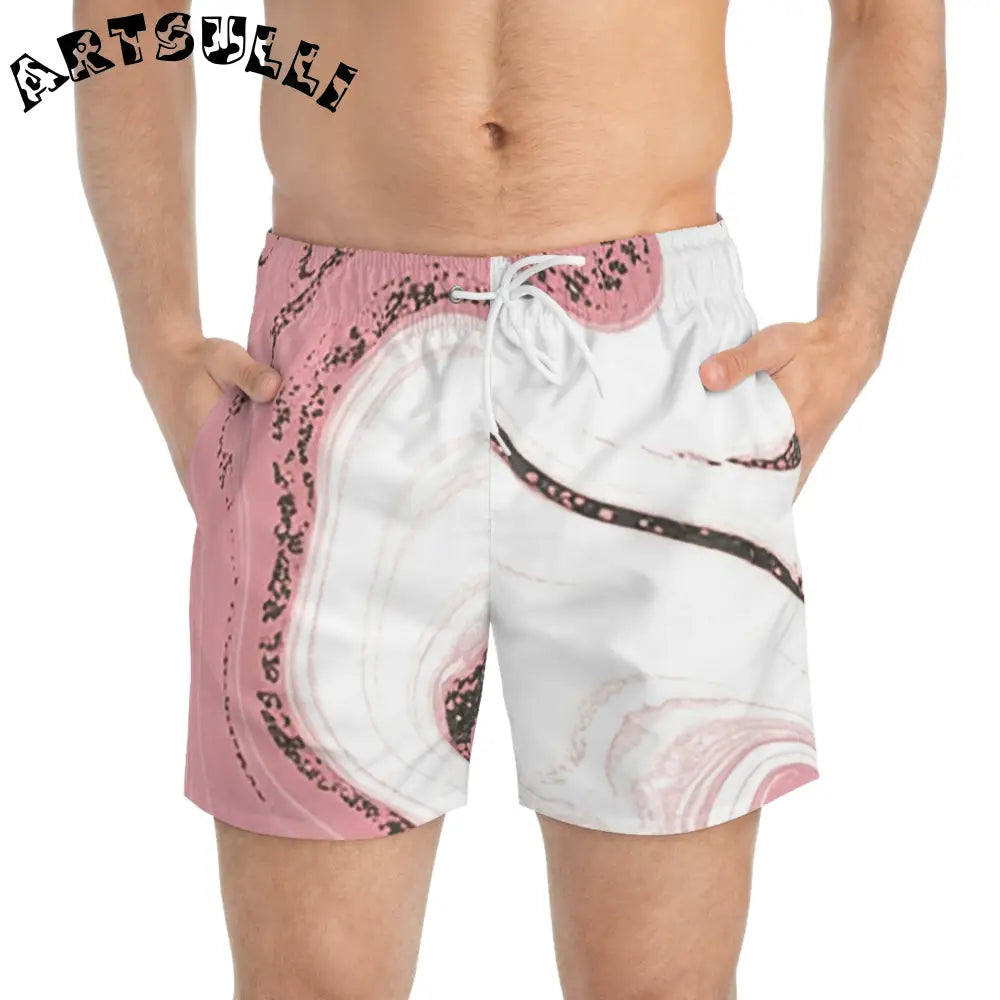 JAKKOUTTHEBXX Pink Marble Illustration Printed Swim Trunks 2025