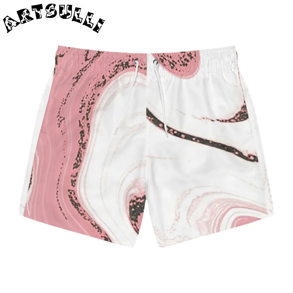 JAKKOUTTHEBXX Pink Marble Illustration Printed Swim Trunks 2025