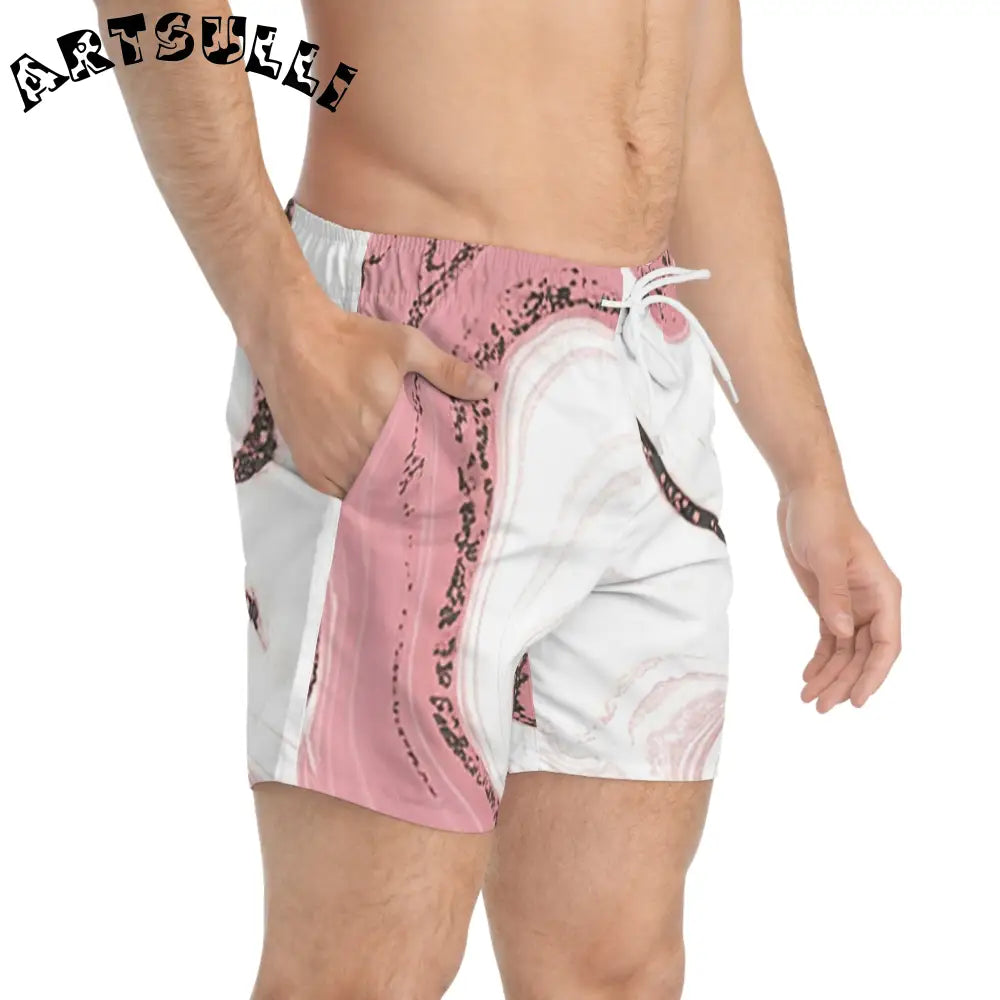JAKKOUTTHEBXX Pink Marble Illustration Printed Swim Trunks 2025