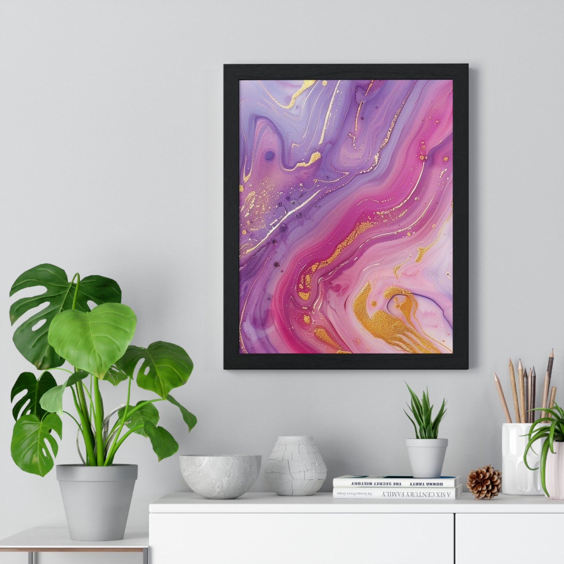 Printify Swirling Purple and Gold Abstract Framed Art 2025