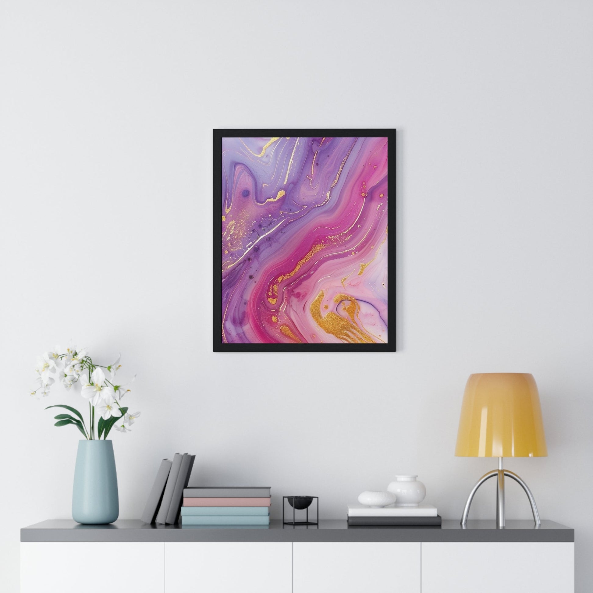 Printify Swirling Purple and Gold Abstract Framed Art 2025
