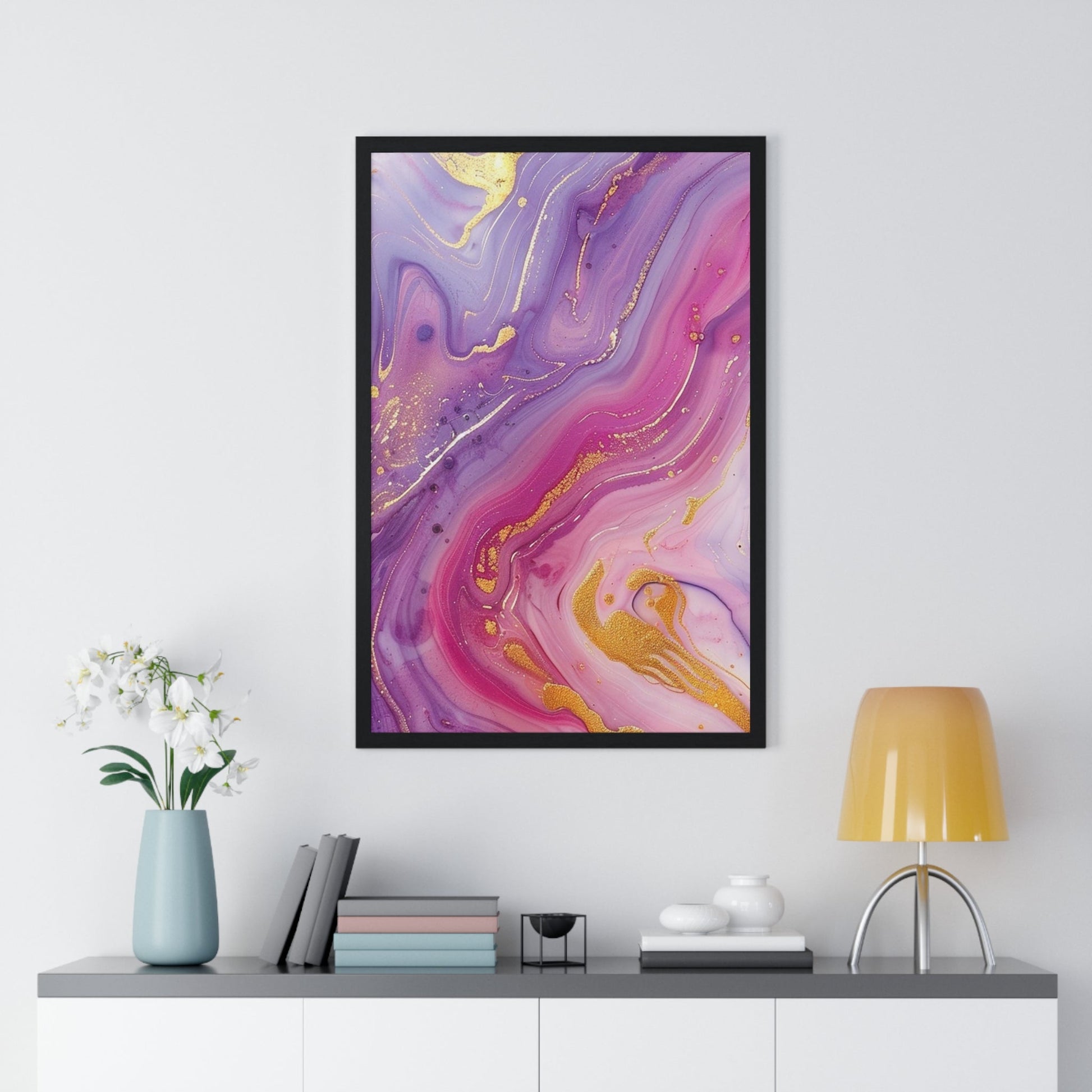 Printify Swirling Purple and Gold Abstract Framed Art 2025