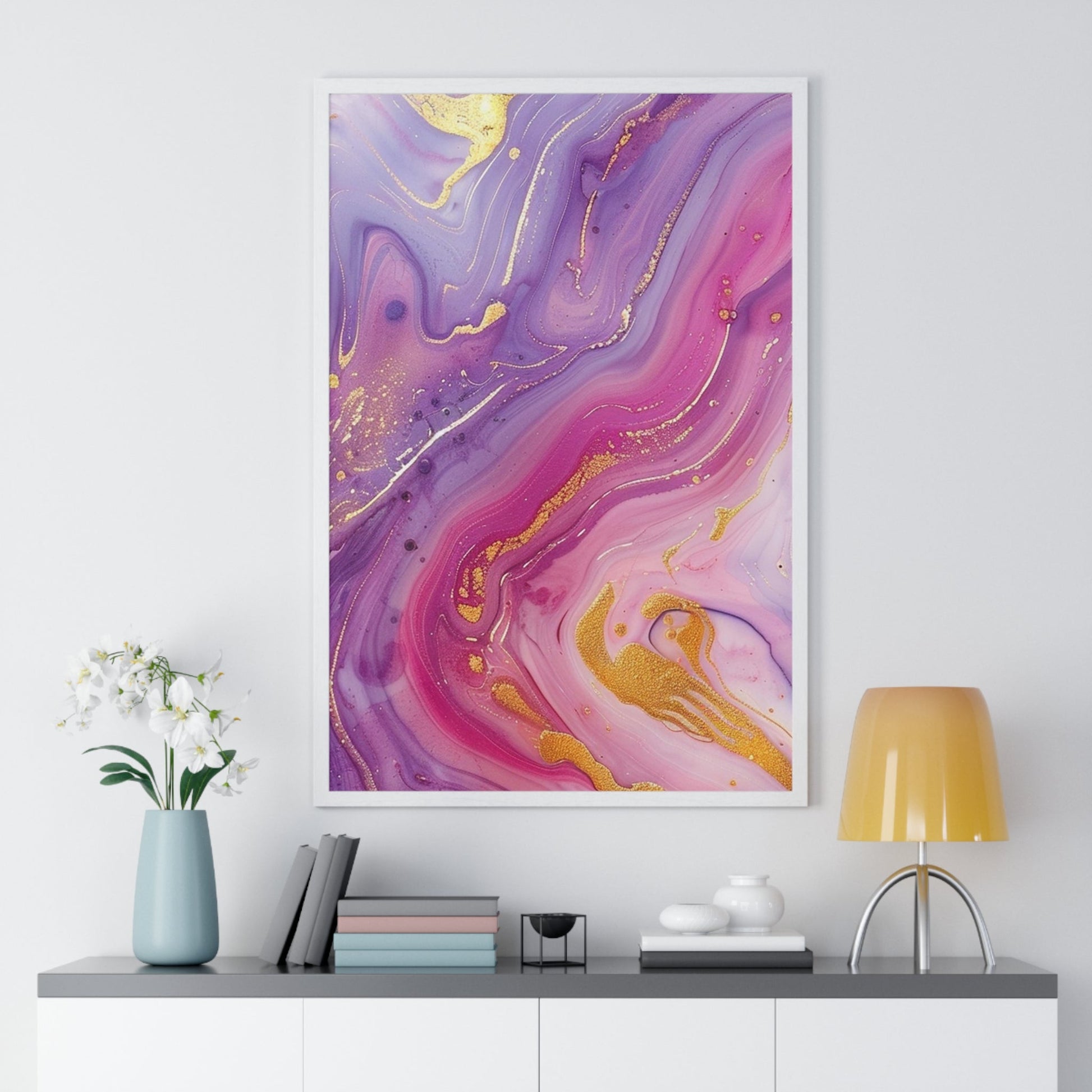 Printify Swirling Purple and Gold Abstract Framed Art 2025