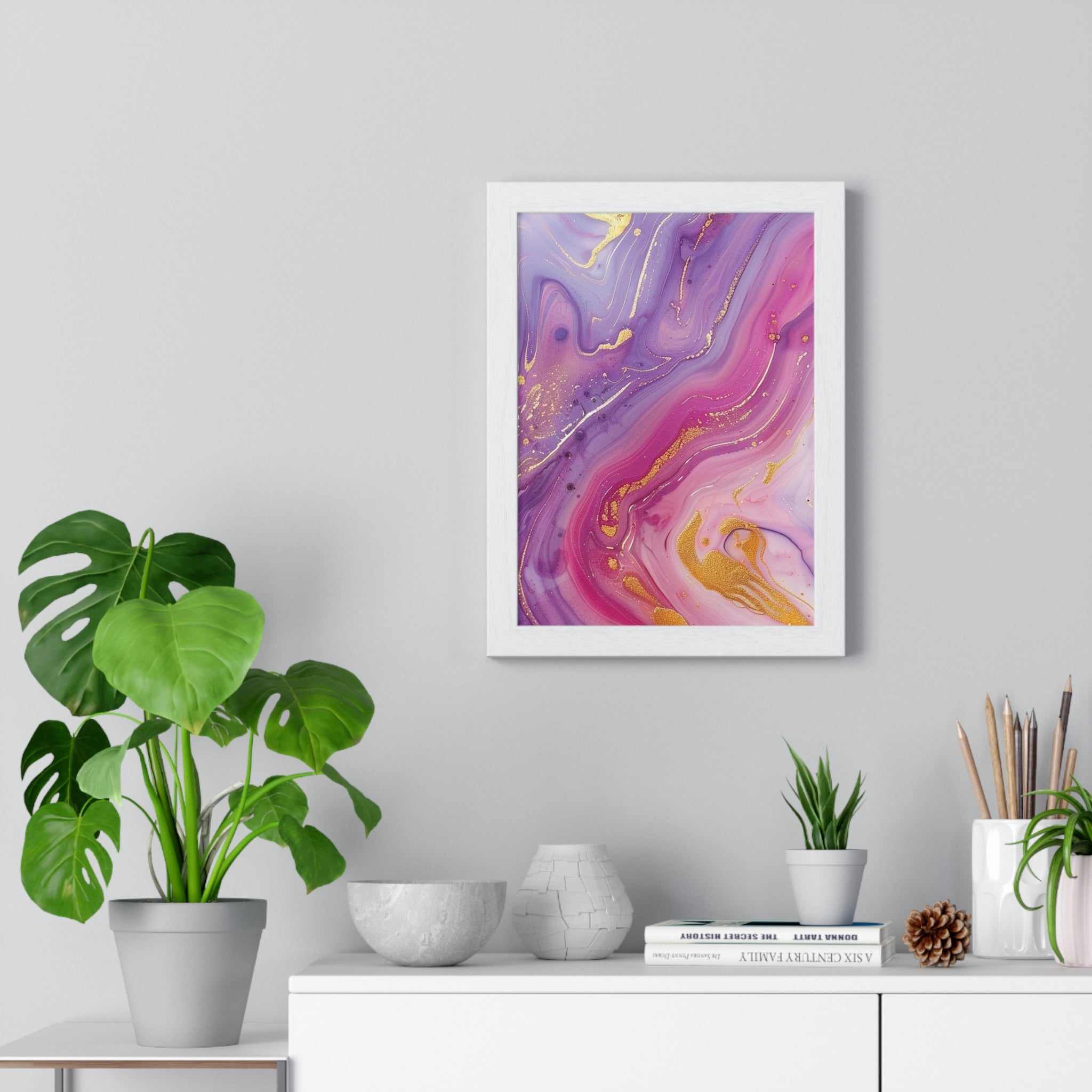 Printify Swirling Purple and Gold Abstract Framed Art 2025