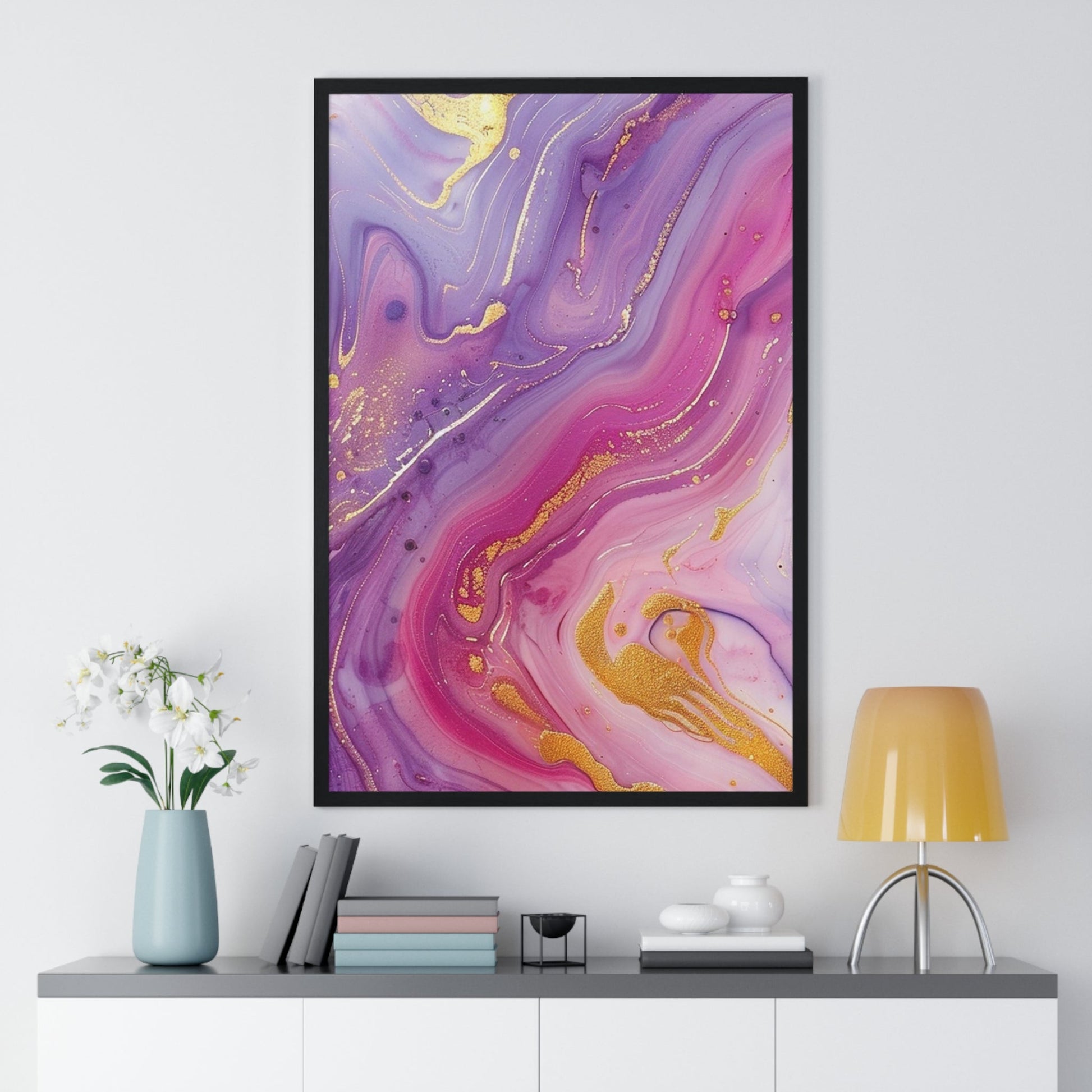 Printify Swirling Purple and Gold Abstract Framed Art 2025