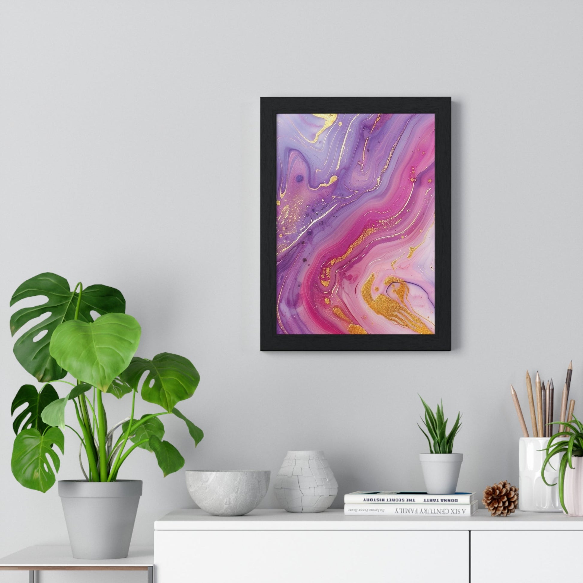 Printify Swirling Purple and Gold Abstract Framed Art 2025