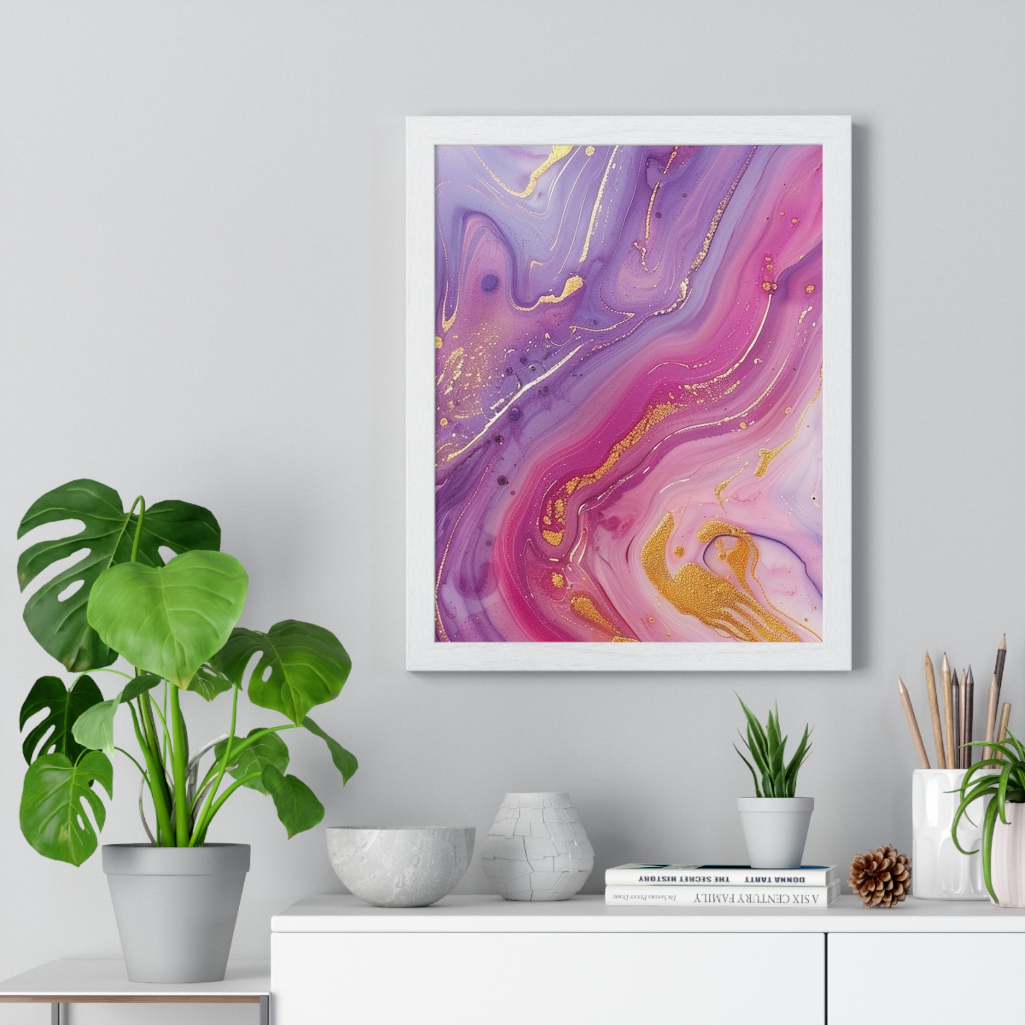 Printify Swirling Purple and Gold Abstract Framed Art 2025