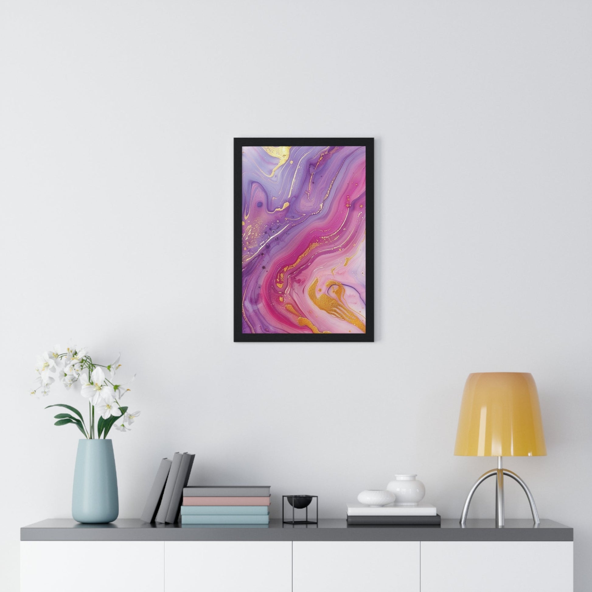 Printify Swirling Purple and Gold Abstract Framed Art 2025