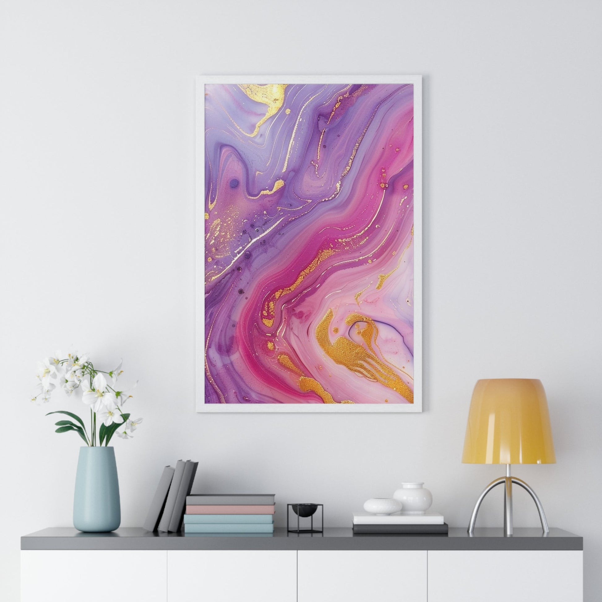 Printify Swirling Purple and Gold Abstract Framed Art 2025